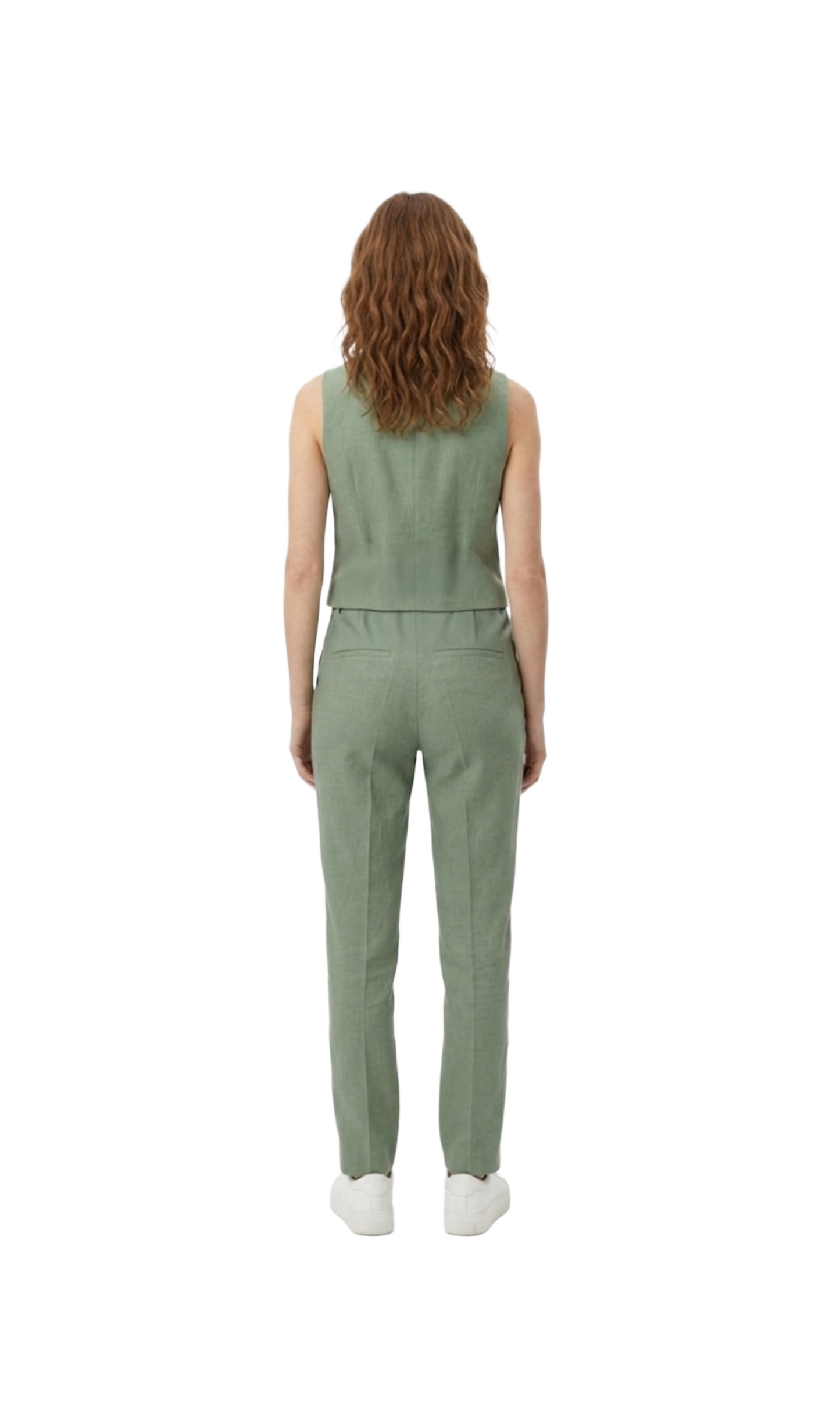 Conjunto verde de lino con chaleco y pantalon