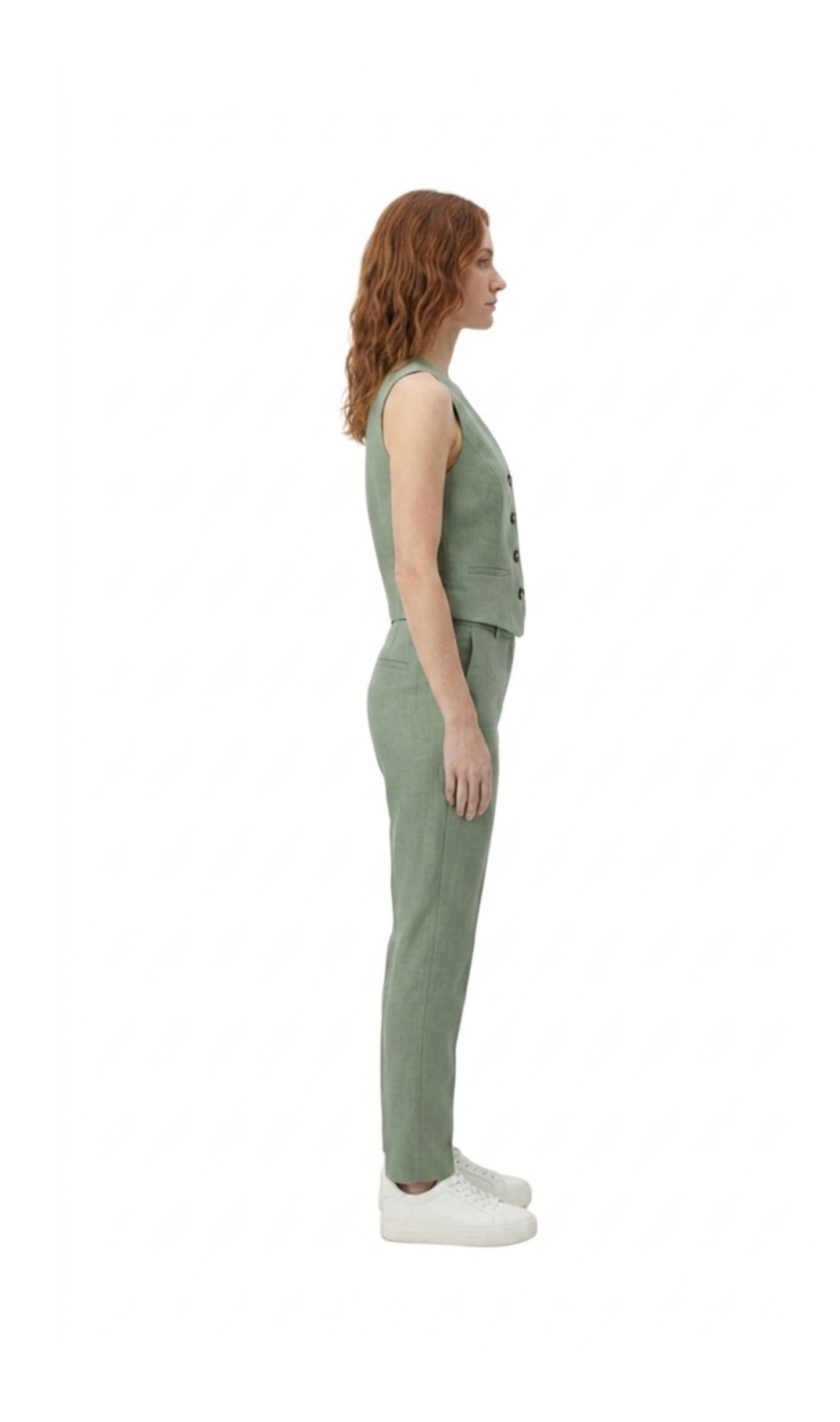 Conjunto verde de lino con chaleco y pantalon