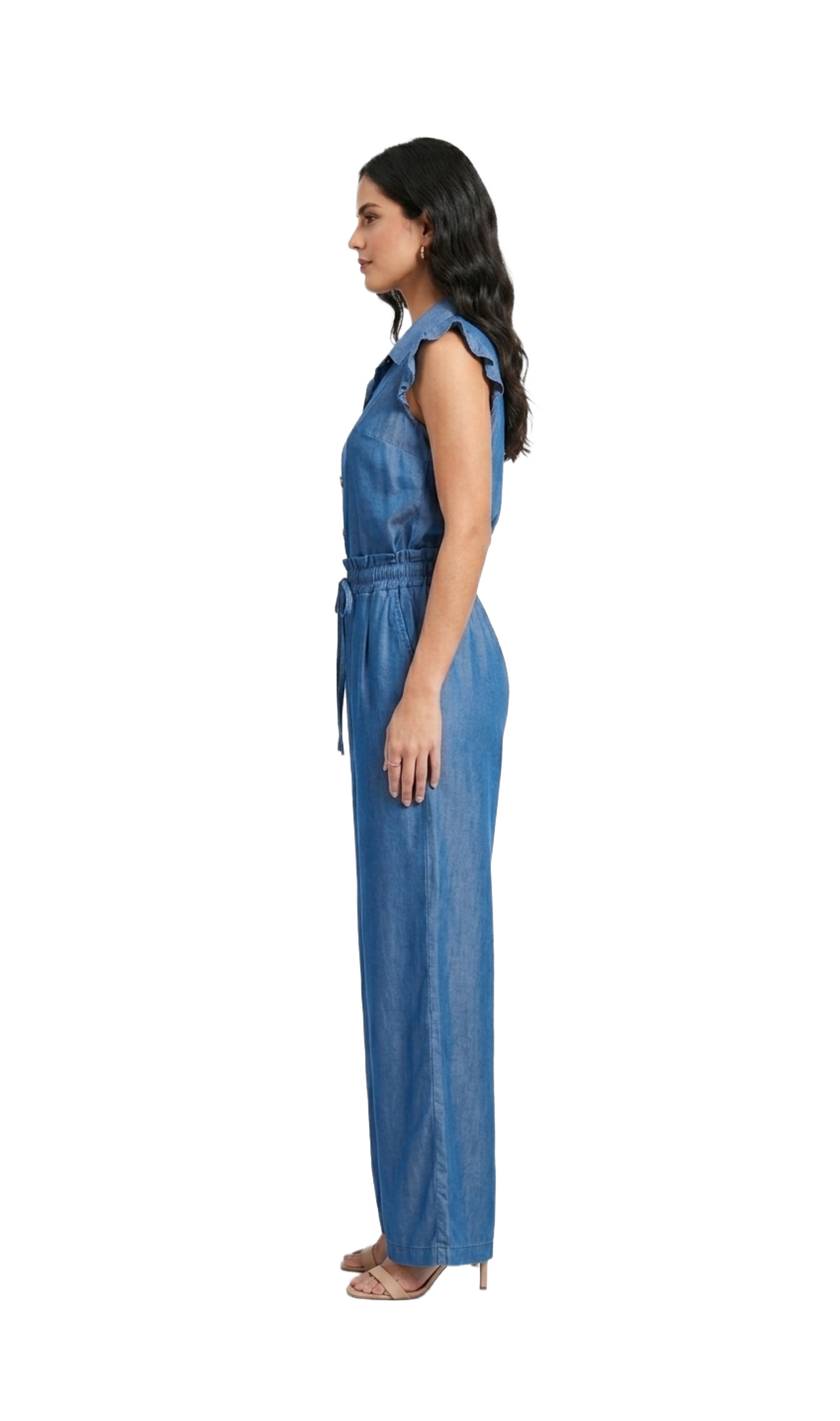 Conjunto azul de blusa con botones metalicos de figuras
