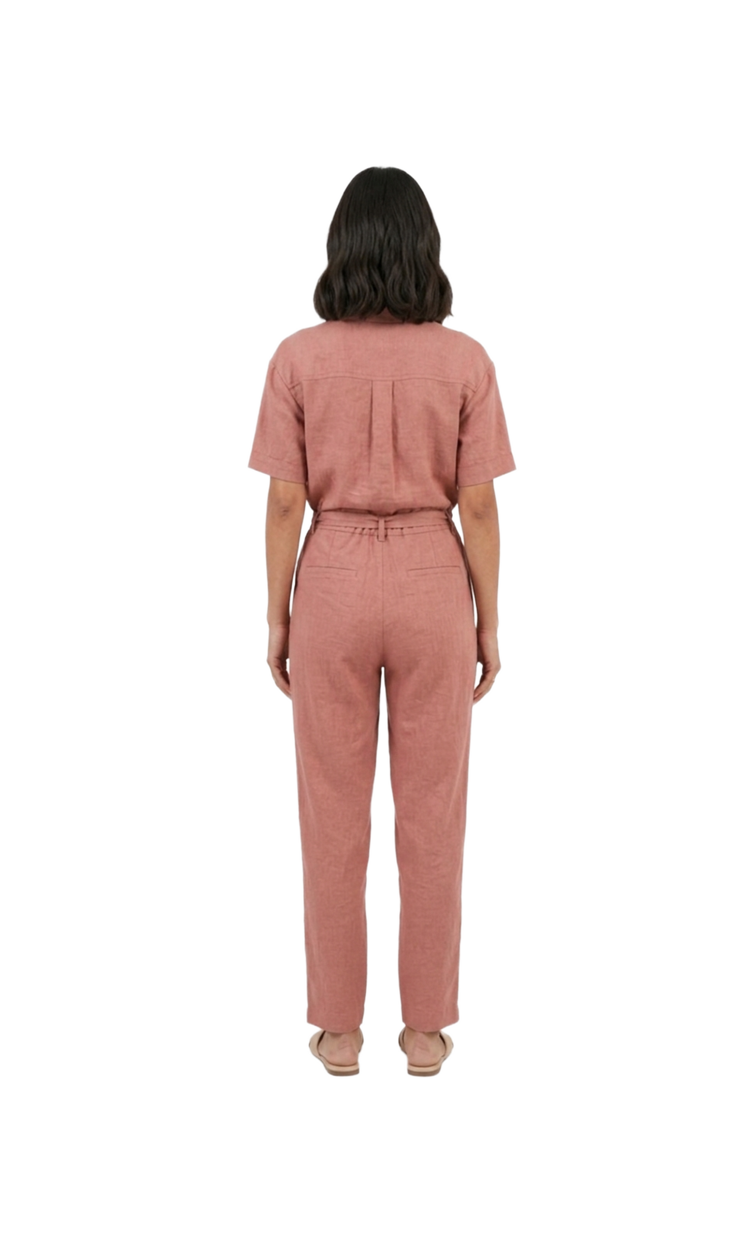 Conjunto rosa abotonado con ajuste en cintura,  pantalón con elastico