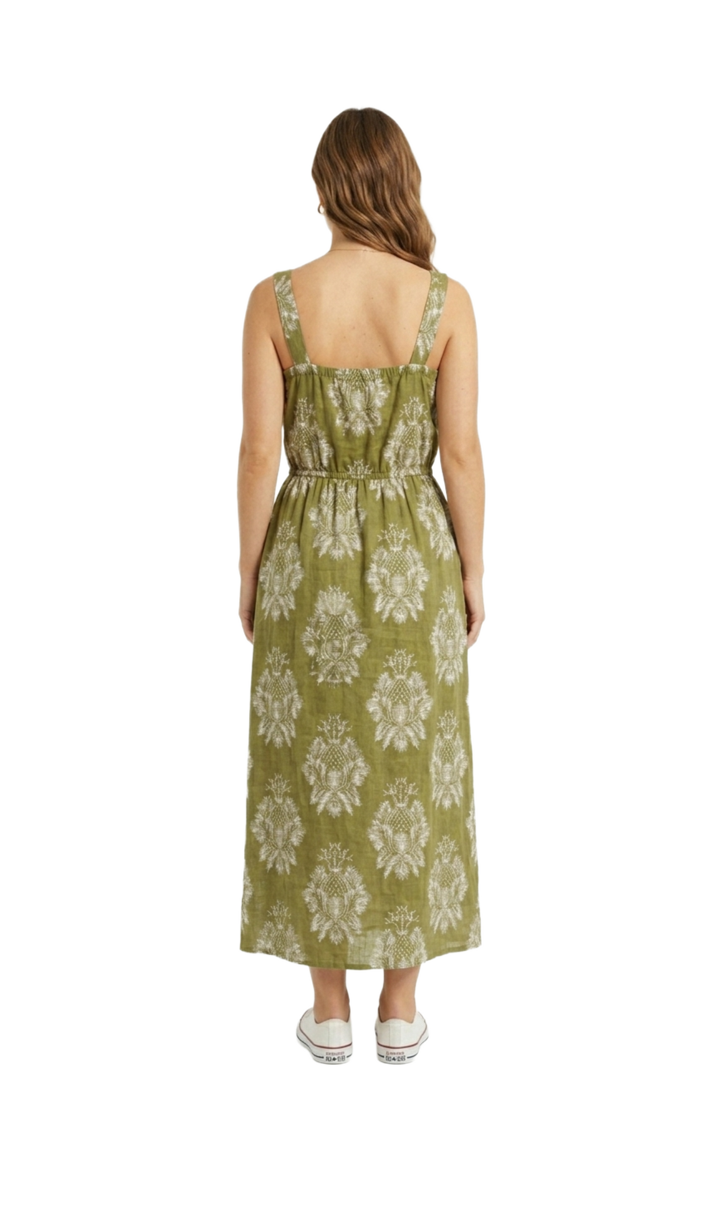 Vestido verde floreado de tirantes economico