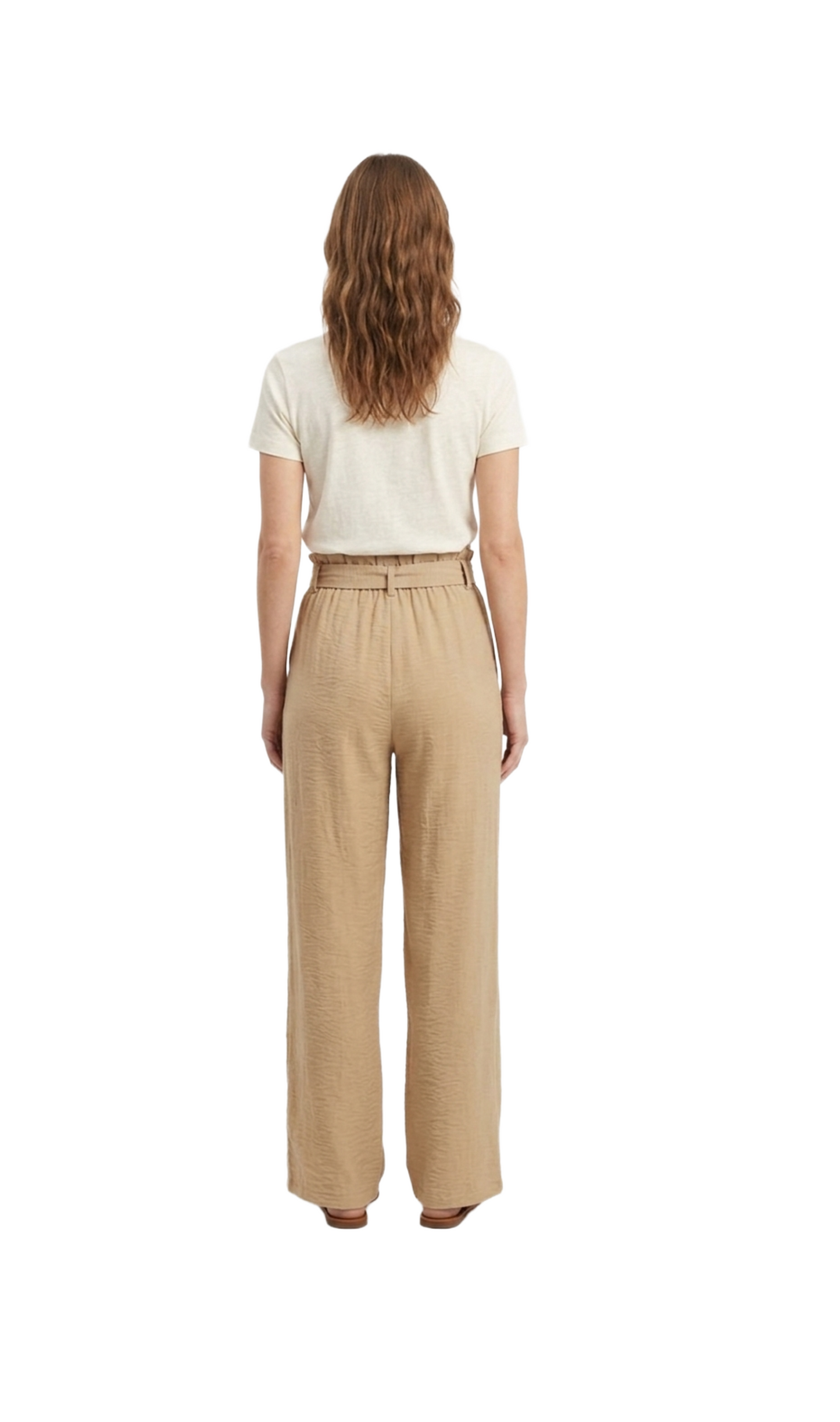 Pantalón beige con amarre en cintura de tela vaporosa