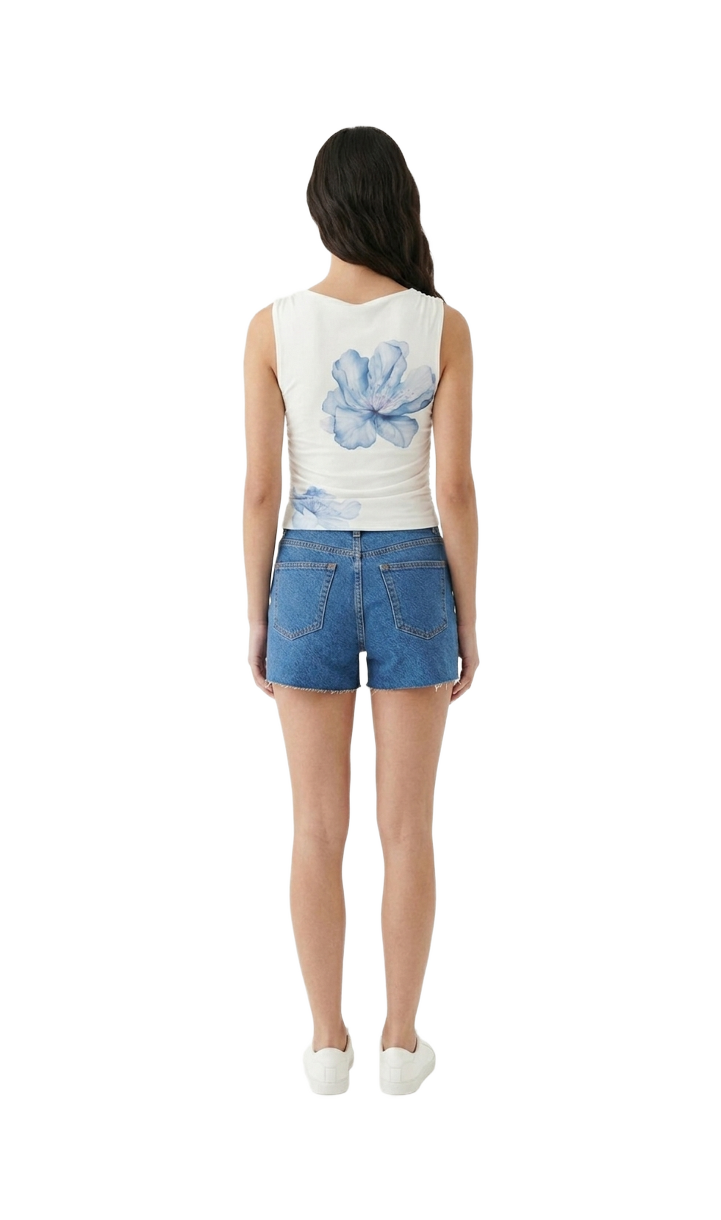 Blusa blanca mesh con doble tela con estampado de flor