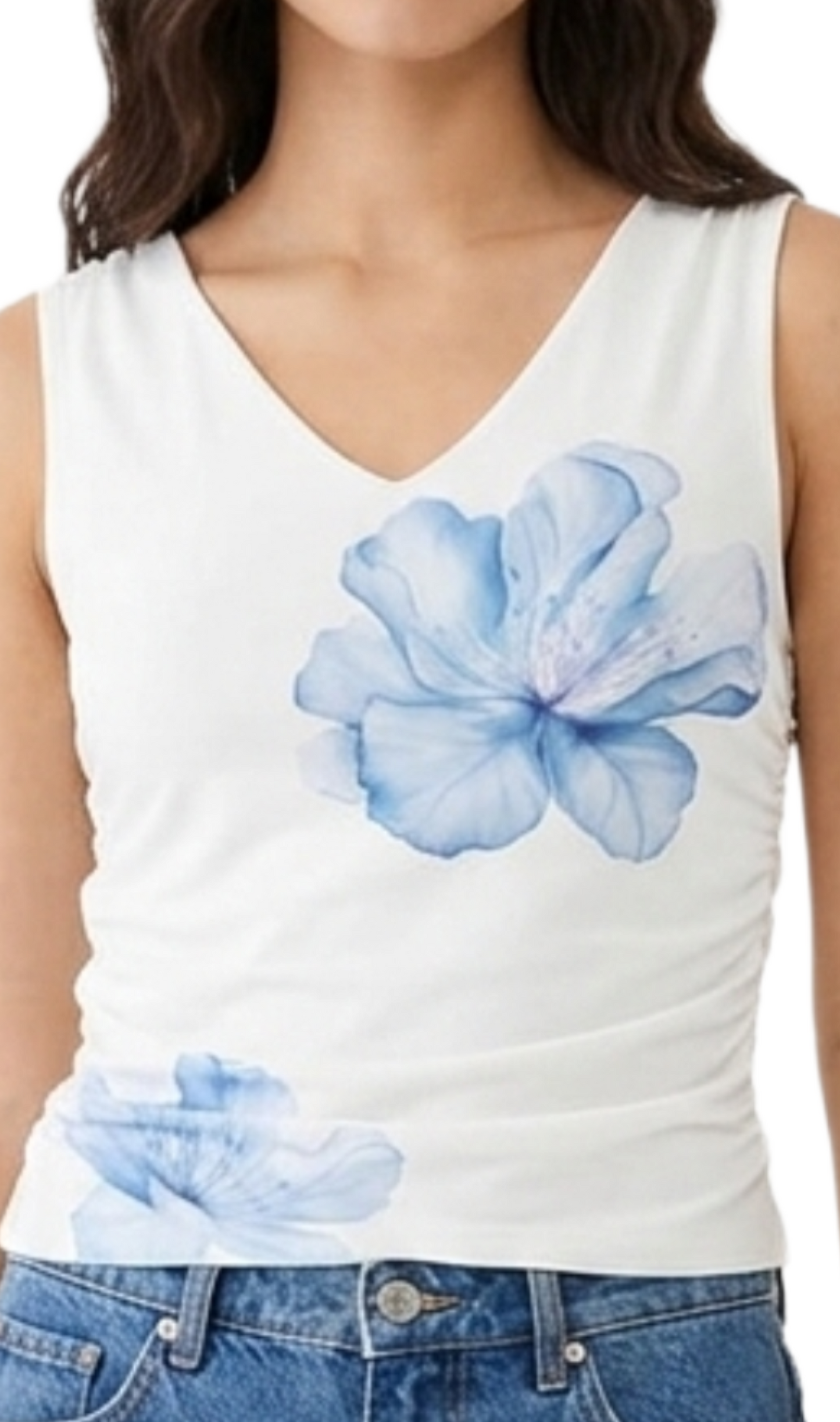 Blusa blanca mesh con doble tela con estampado de flor