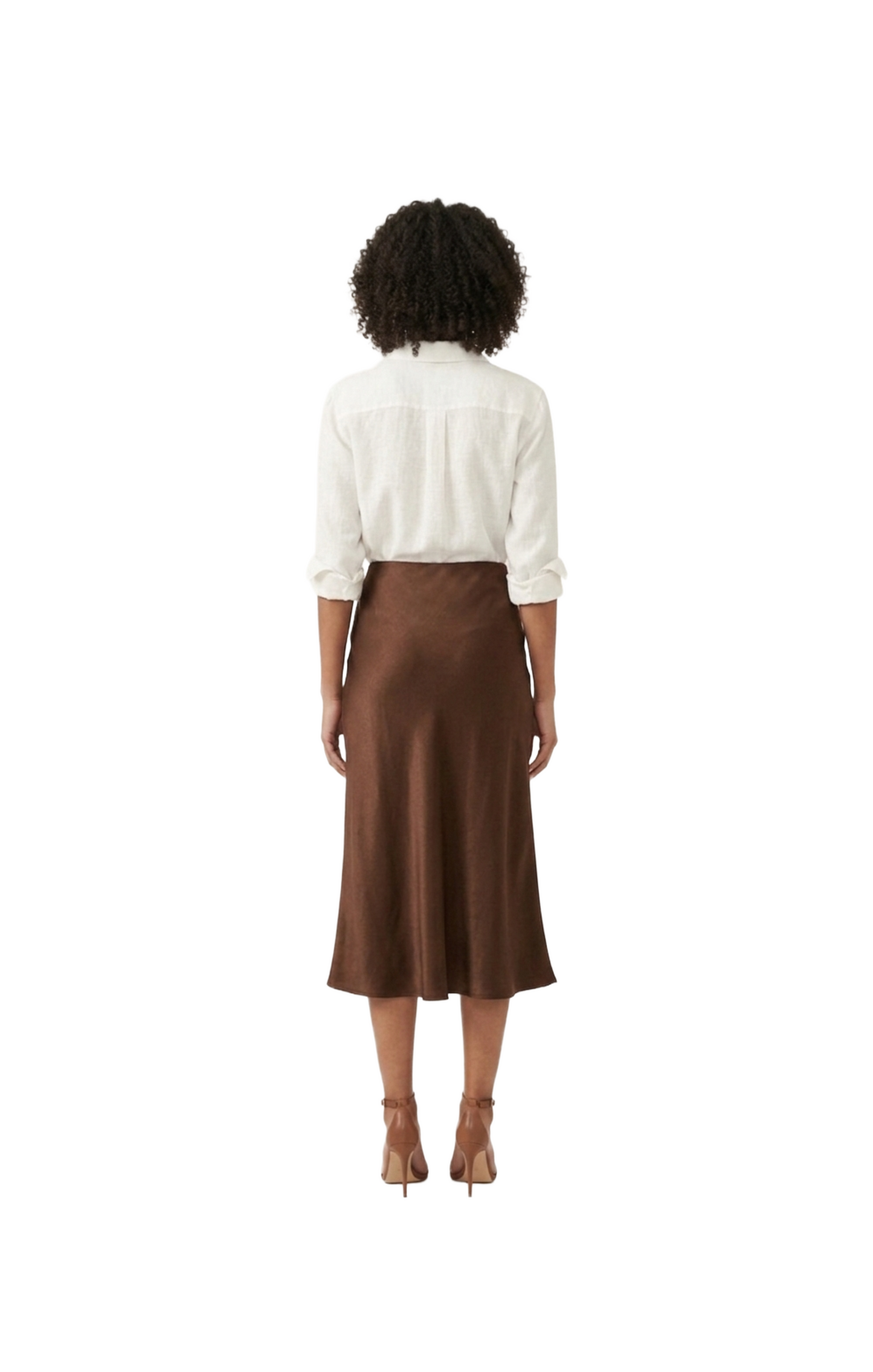 Falda cafe satinada corte en A larga