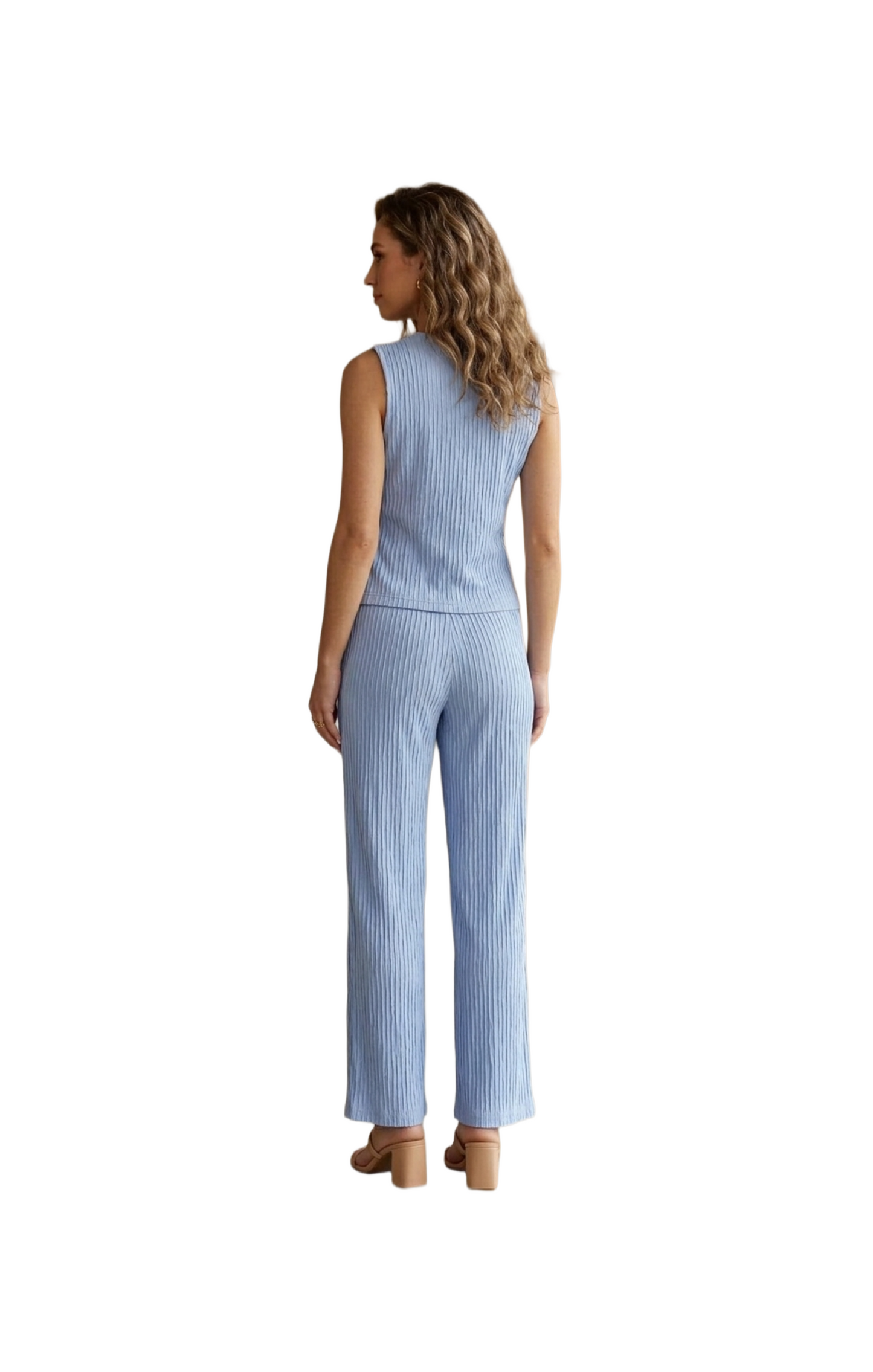 Conjunto azul acanalado de chaleco y pantalón