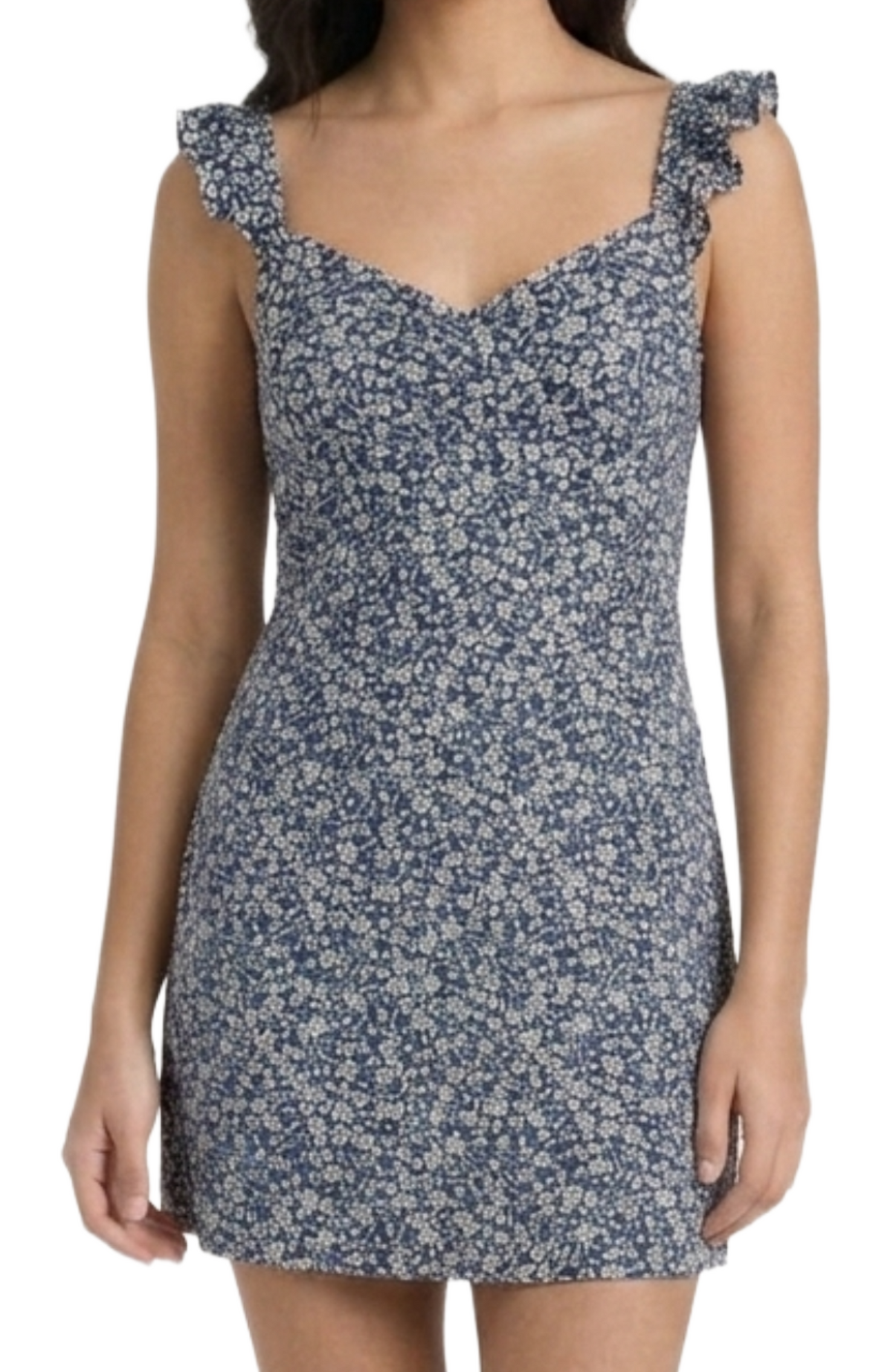 Mini vestido floreado azul con blanco