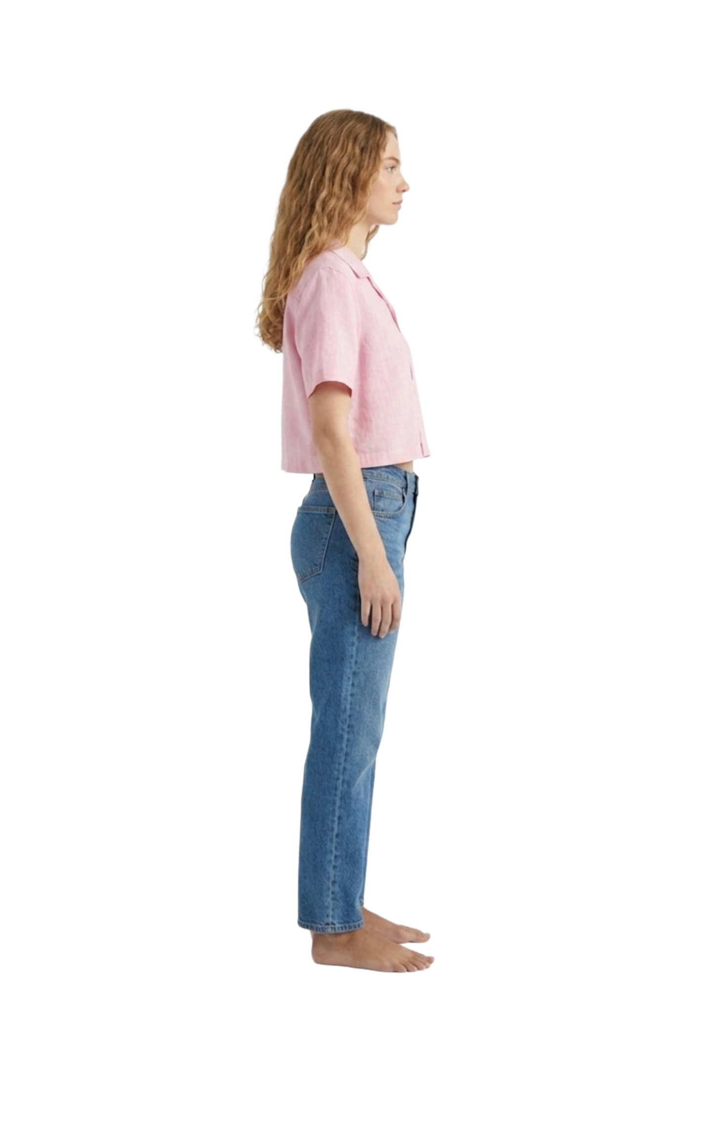 Crop top oversize rosa abotonado de lino