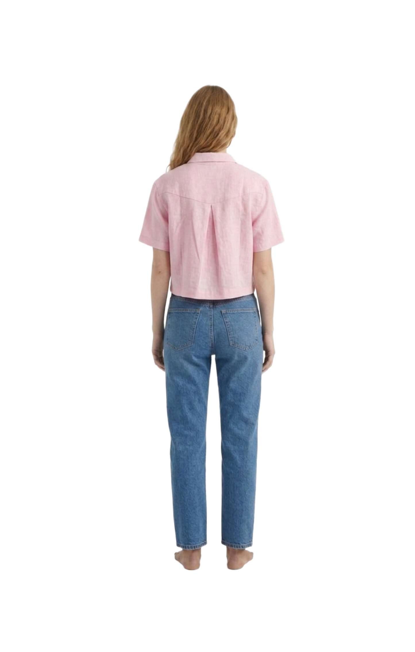 Crop top oversize rosa abotonado de lino