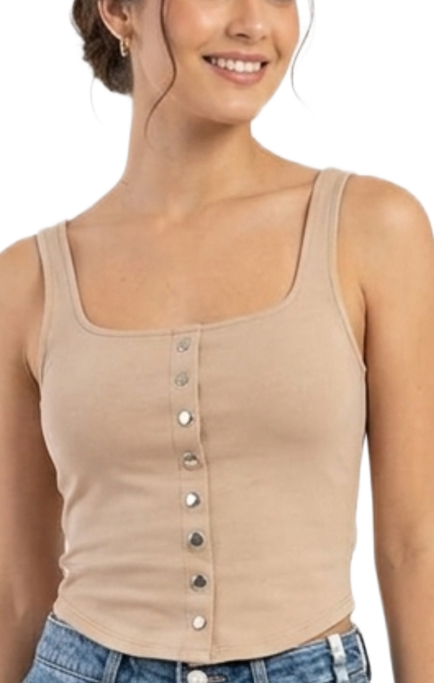 Blusa beige abotonada cuello redondo