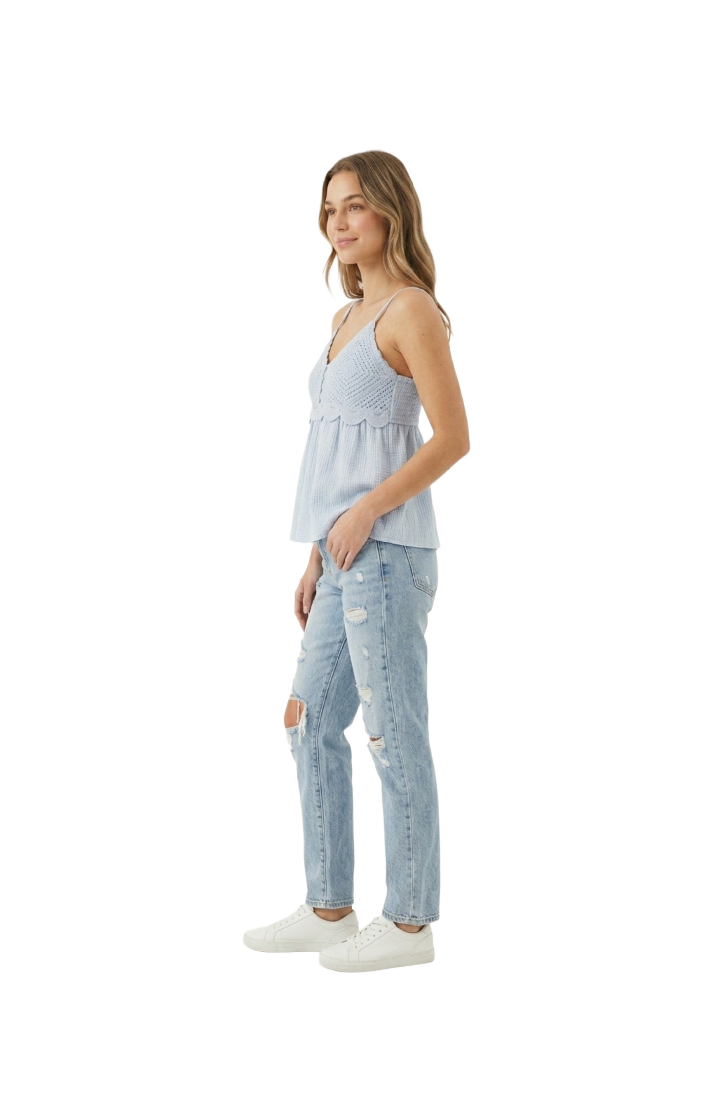 Blusa azul de tirantes con tejido superior