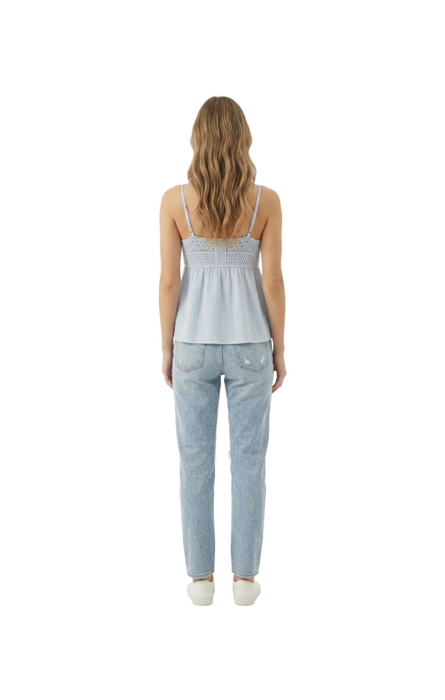 Blusa azul de tirantes con tejido superior