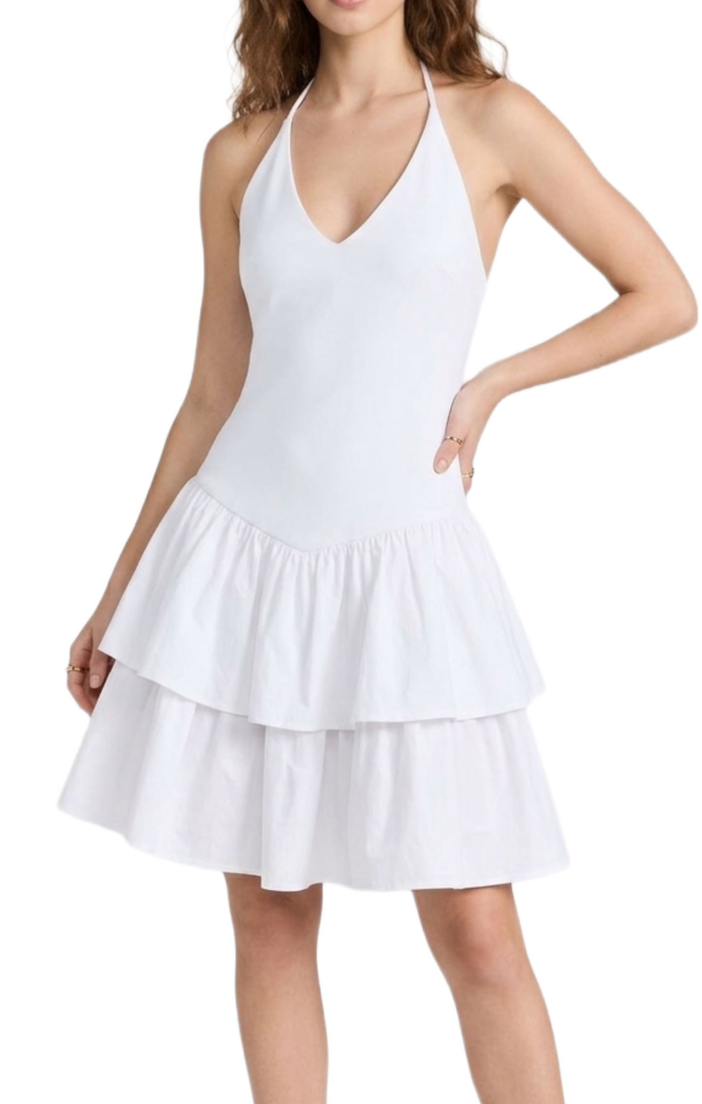 Vestido blanco de tirantes con falda ampona