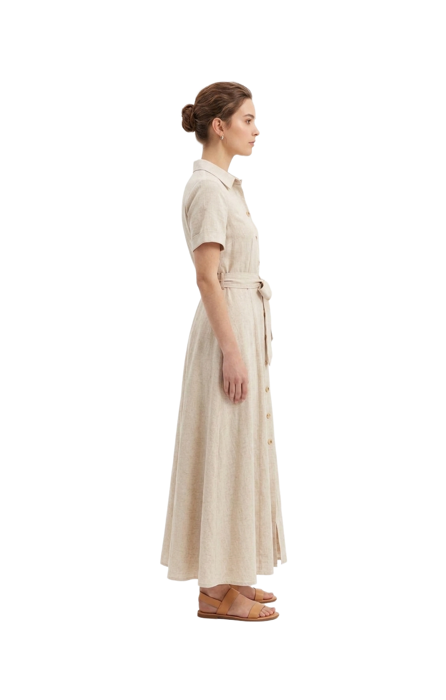 Vestido beige abotonado largo