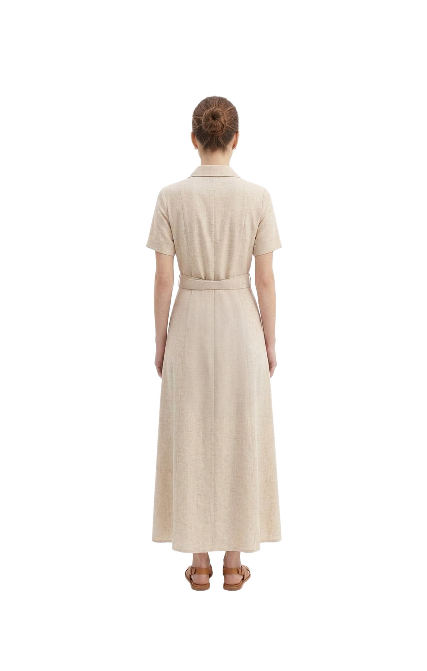 Vestido beige abotonado largo