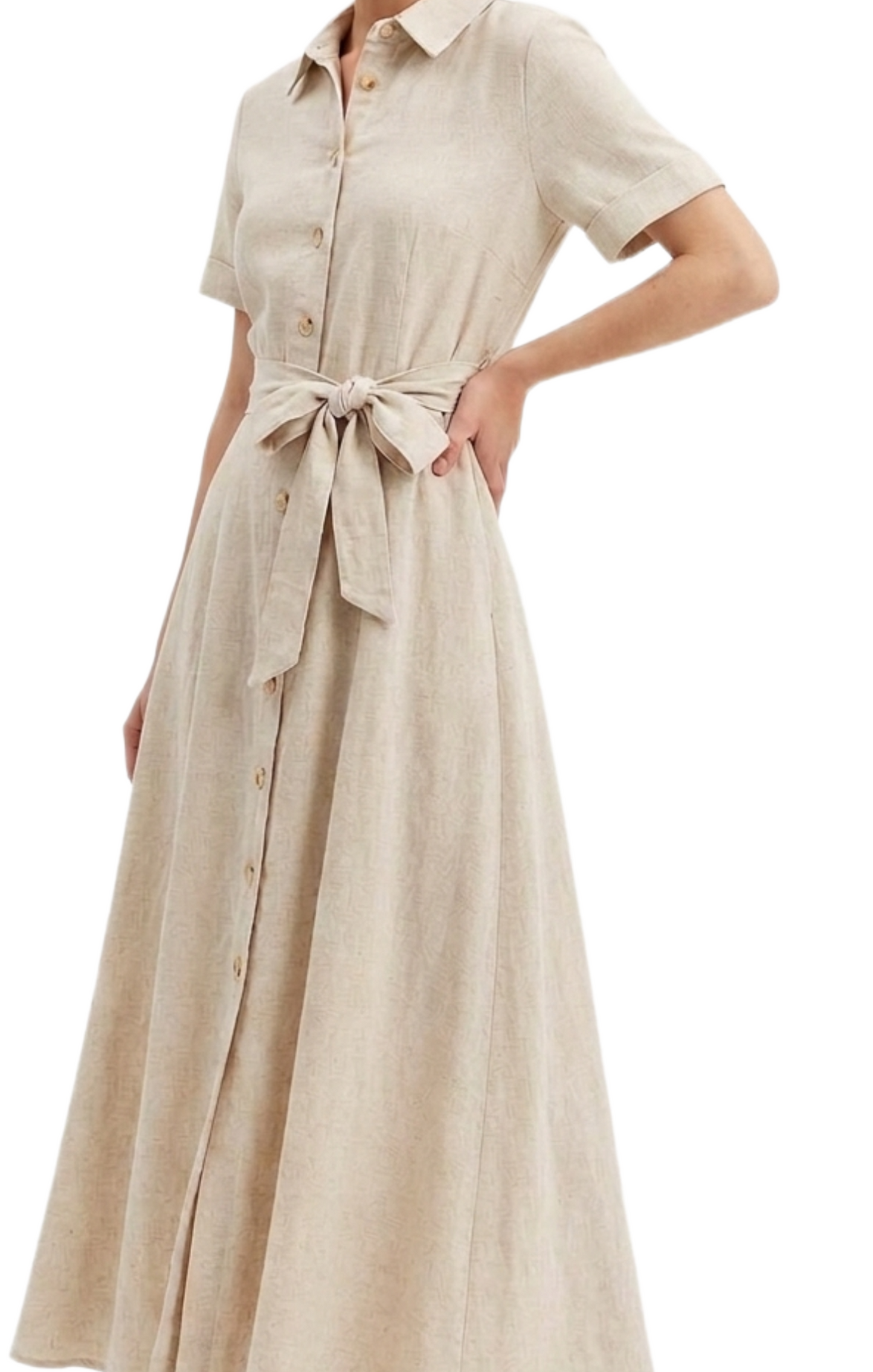 Vestido beige abotonado largo