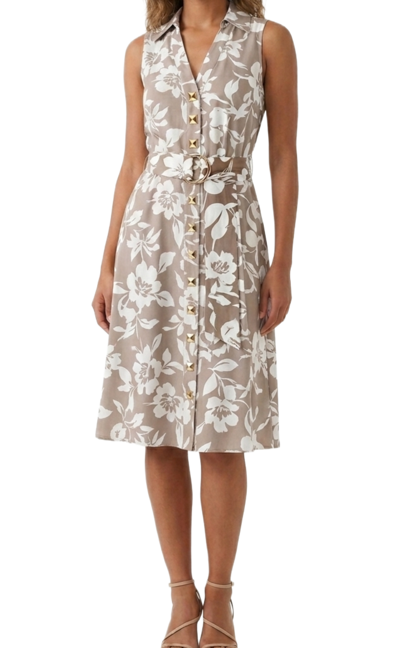 Vestido abotonado con cinto floreado