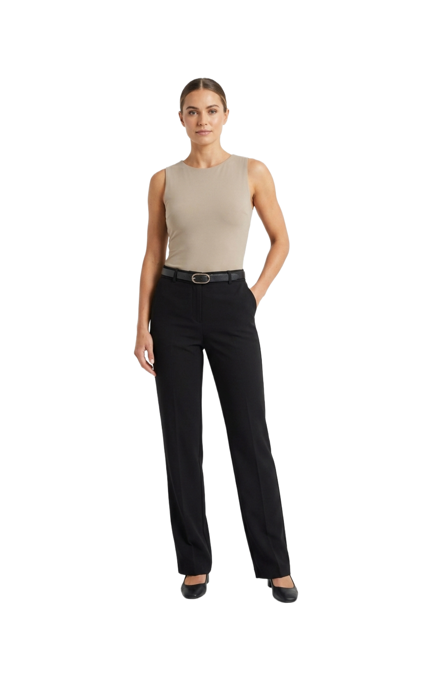 Pantalón negro de vestir con cinturón