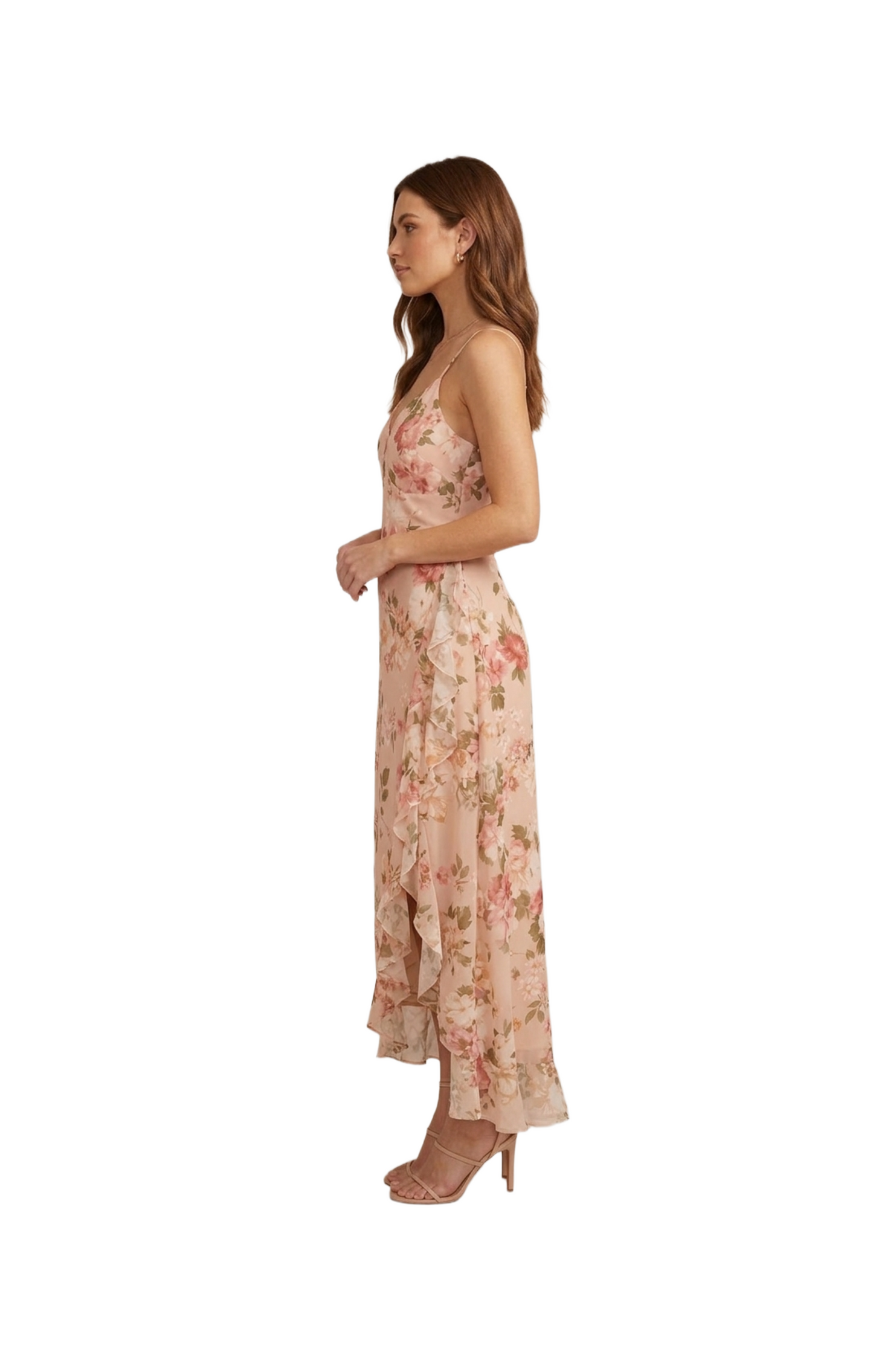 Vestido de tirantes cruzado cafe con flores