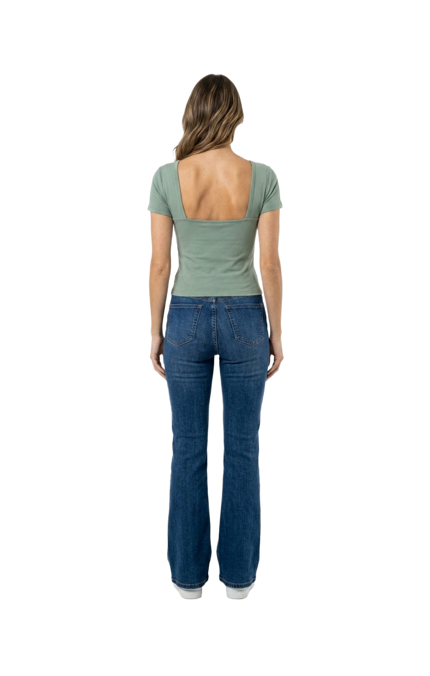 Blusa verde con escote cuadrado en espalda acanalada