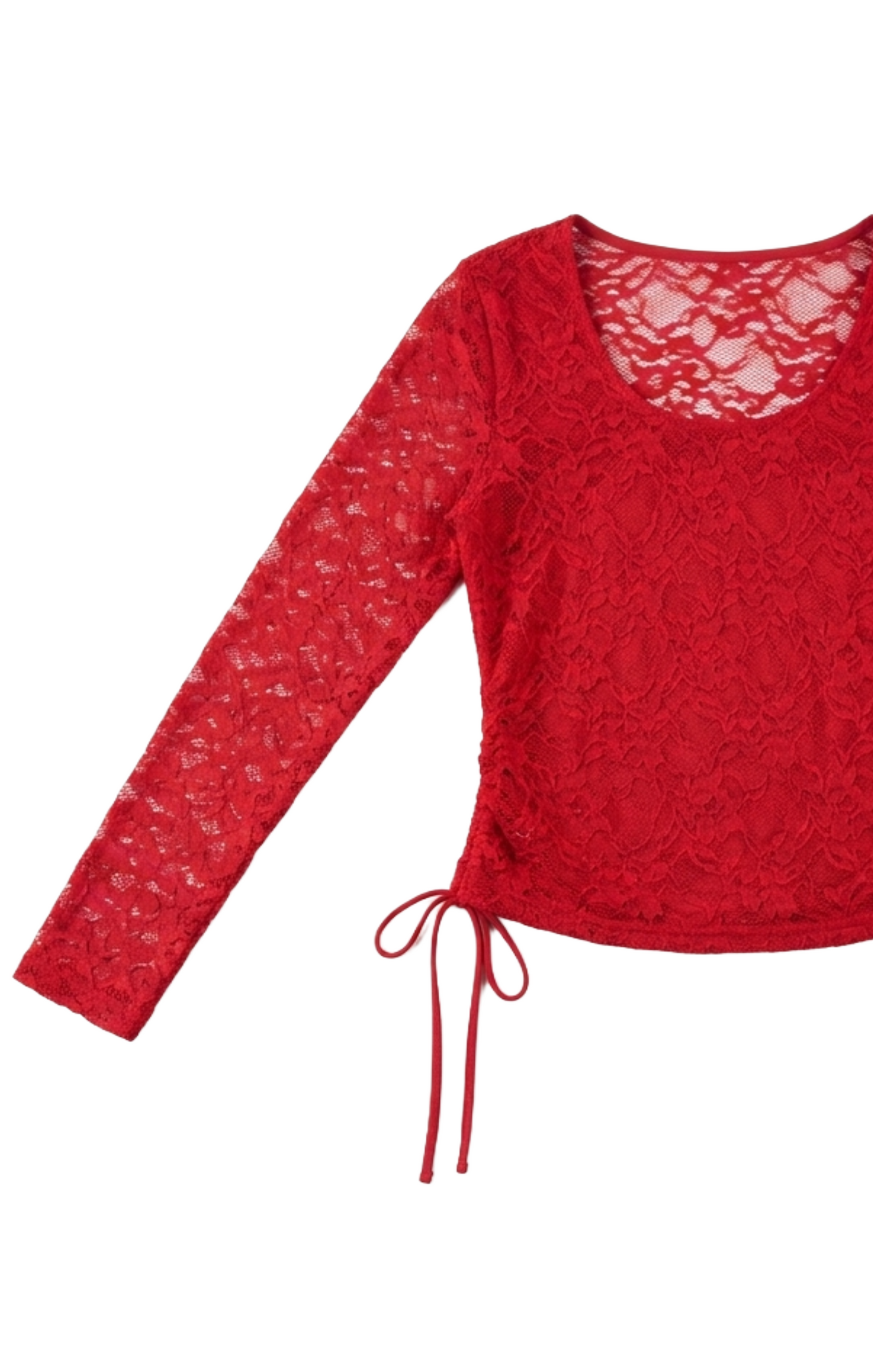 Blusa roja tipo mesh con cuello redondo y amarres laterales
