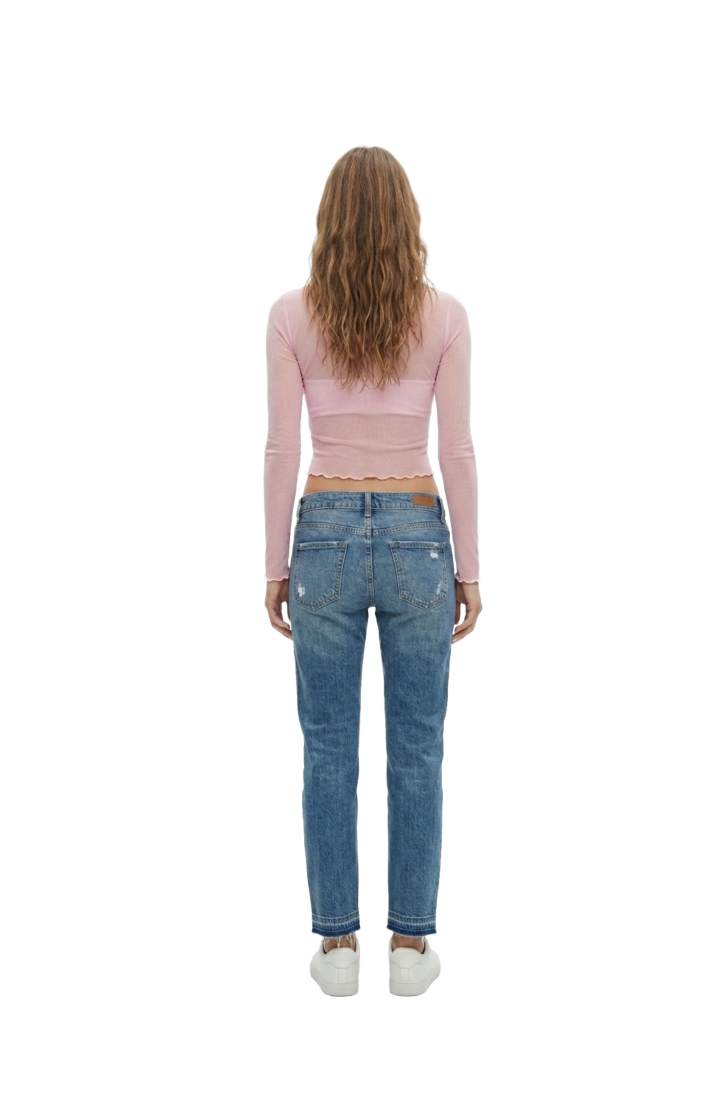 Crop top rosa mesh con escote en pecho tipo ojal