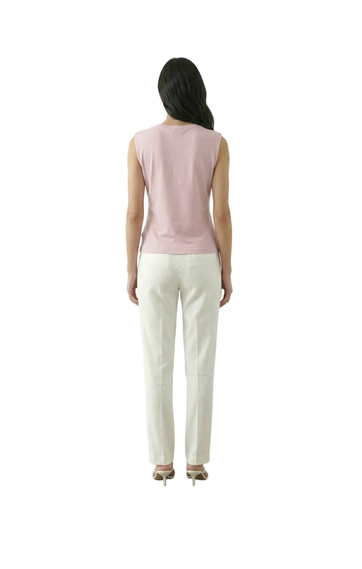 Blusa rosa con cuello redondo y hombro plisado