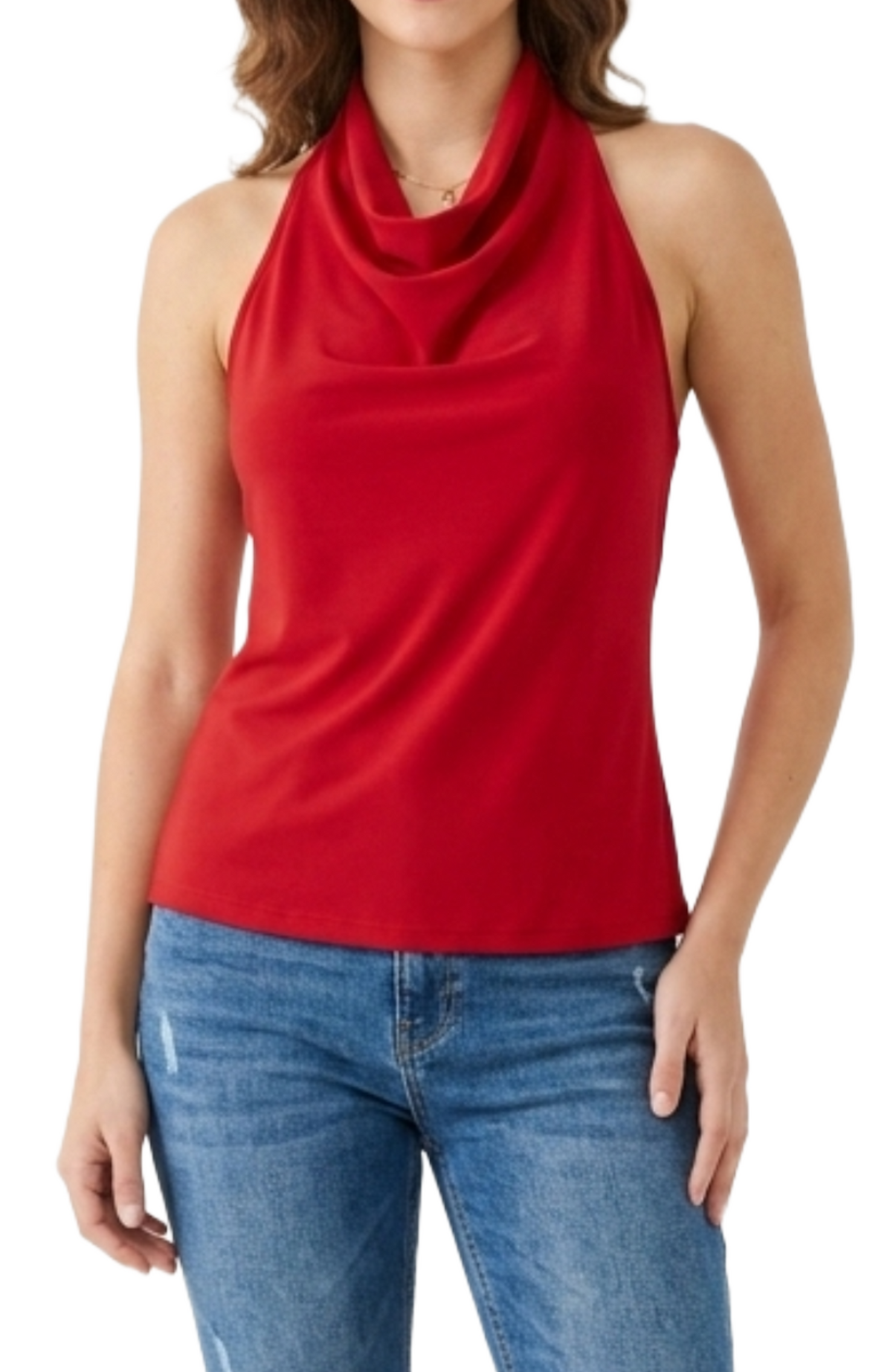 Blusa roja estilo halter roja con cierre a botón en cuello