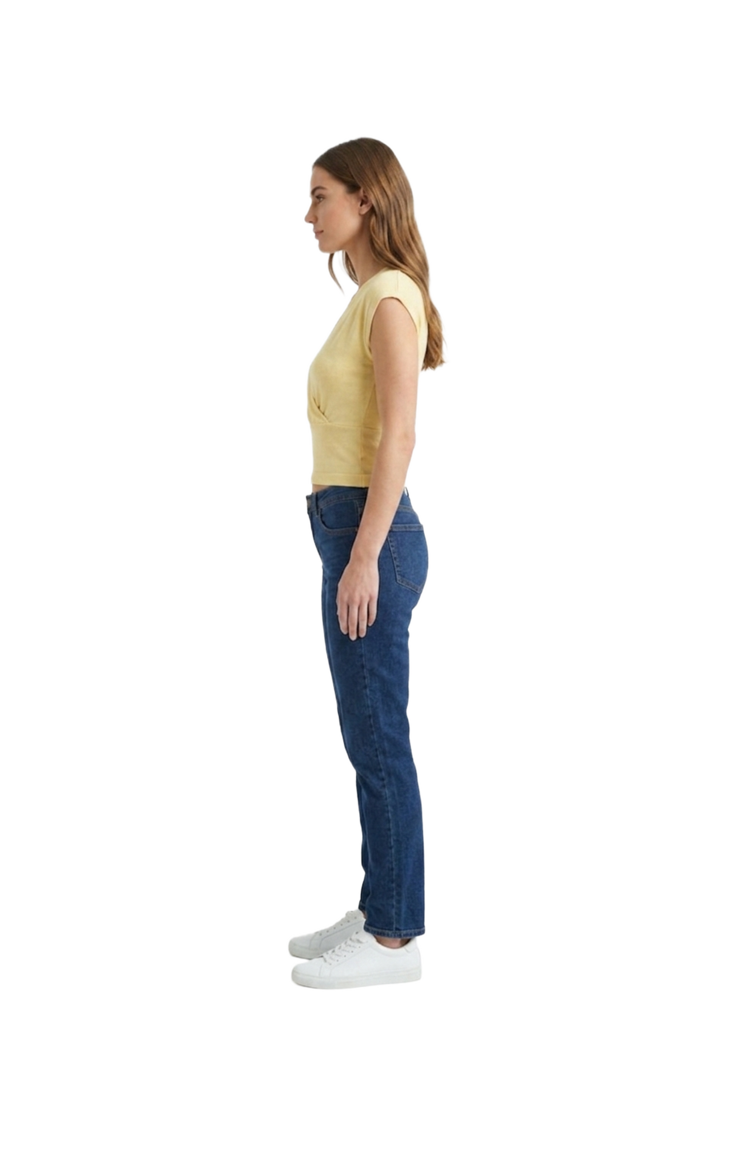 Blusa amarilla acanalada plisados laterales con escote en V