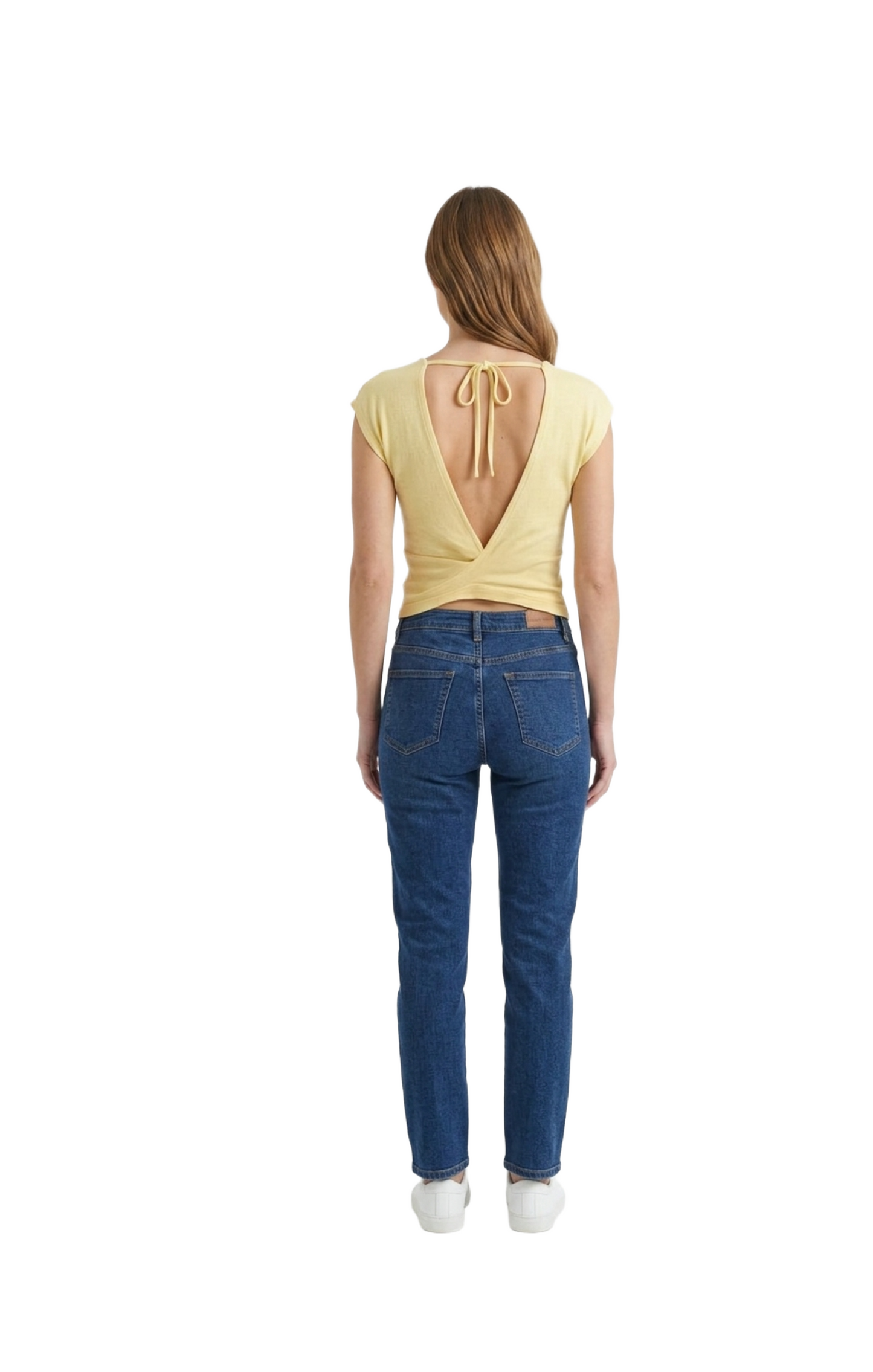 Blusa amarilla acanalada plisados laterales con escote en V