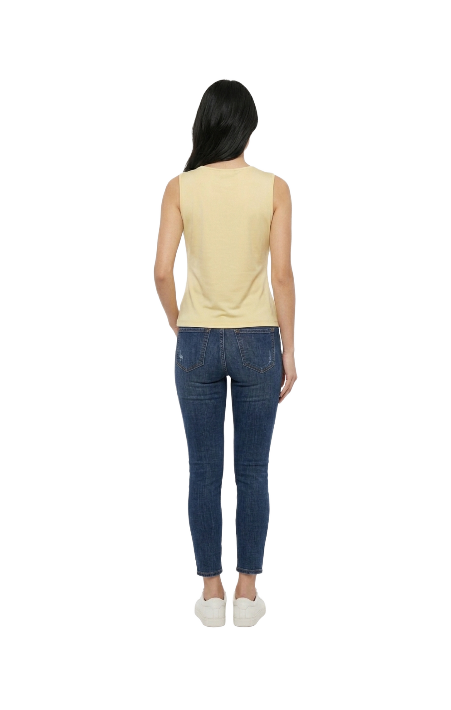 Blusa amarilla plisada lateral de cuello redondo