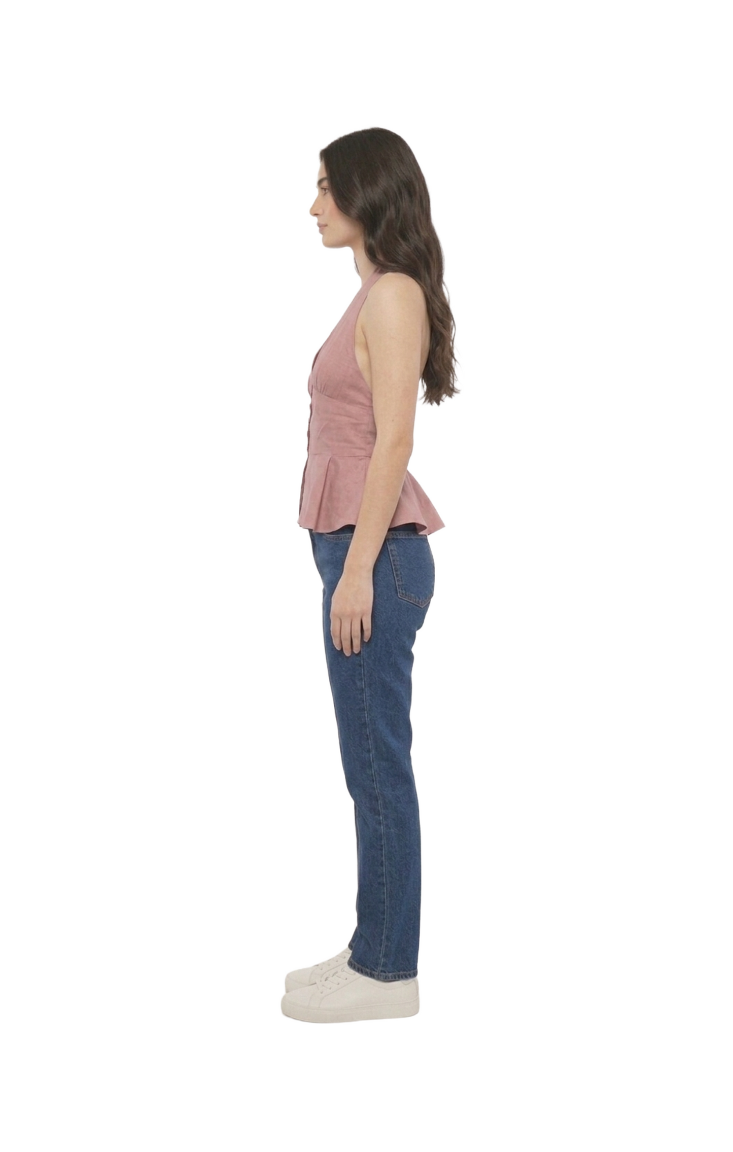Top morado con escote tipo halter abotonado