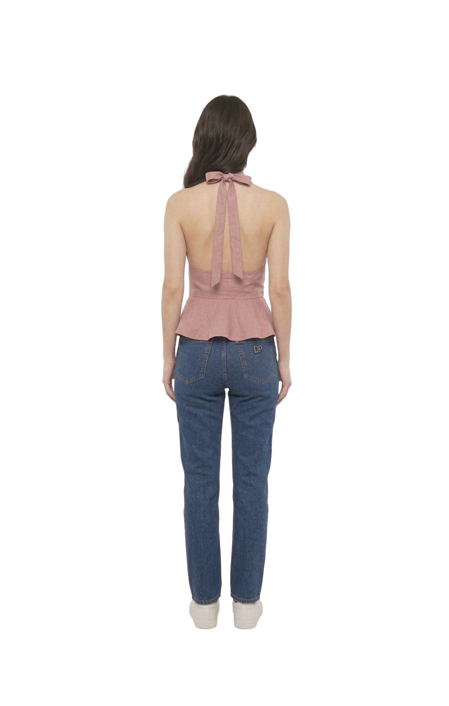Top morado con escote tipo halter abotonado