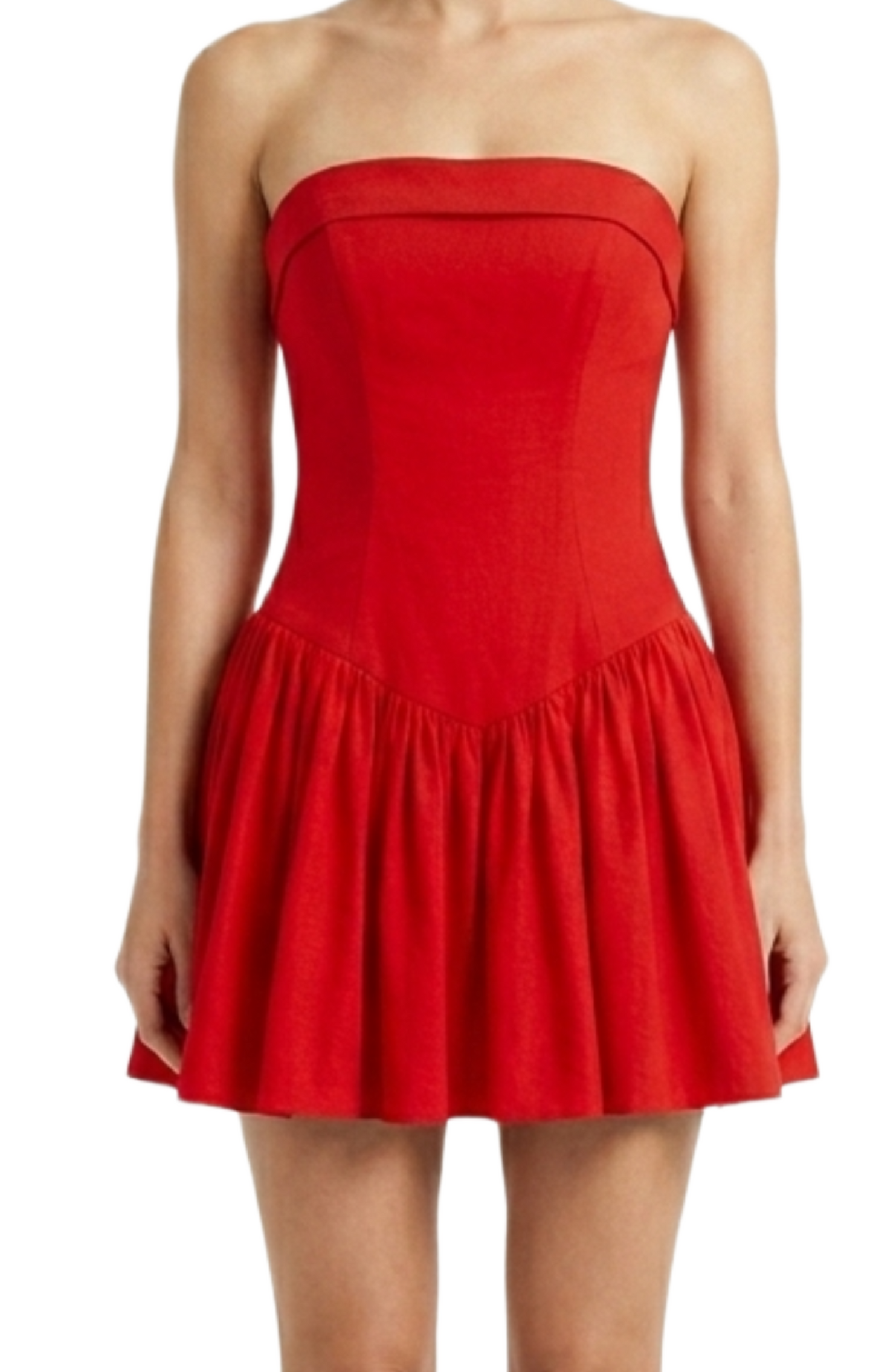 Vestido rojo strapless con falda globo