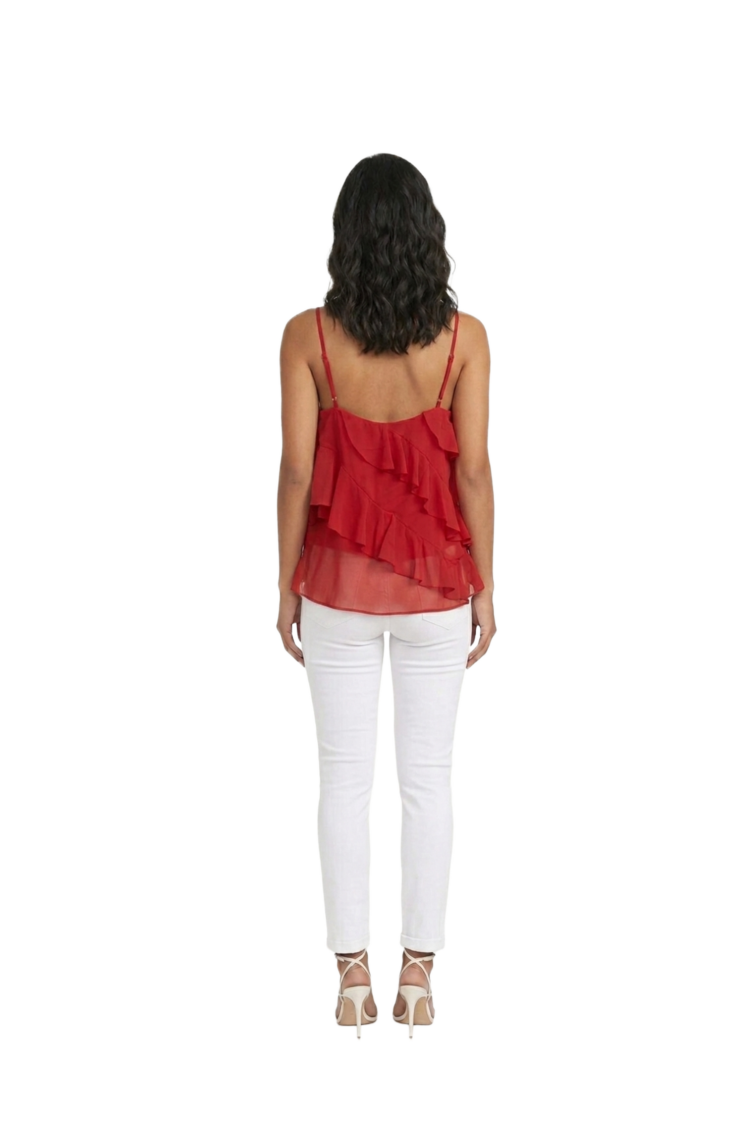 Blusa de tirantes con olanes desigual