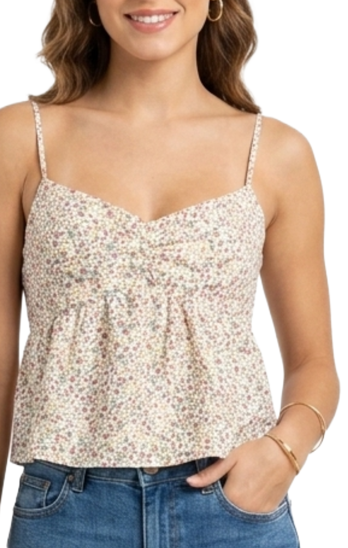 Blusa de tirantes floreada con pilisado en centro