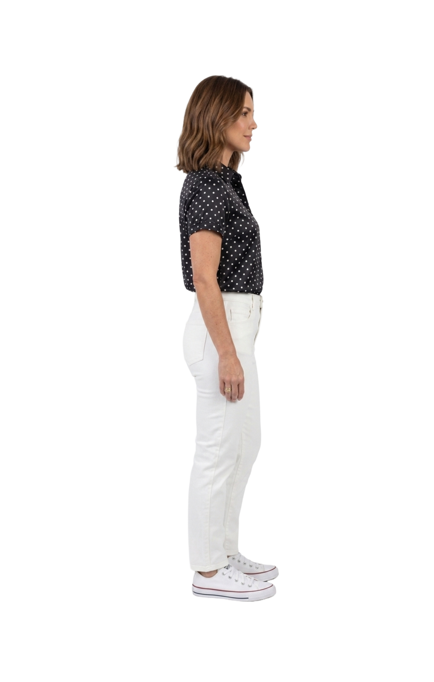 Blusa negra abotonada estampado de puntos