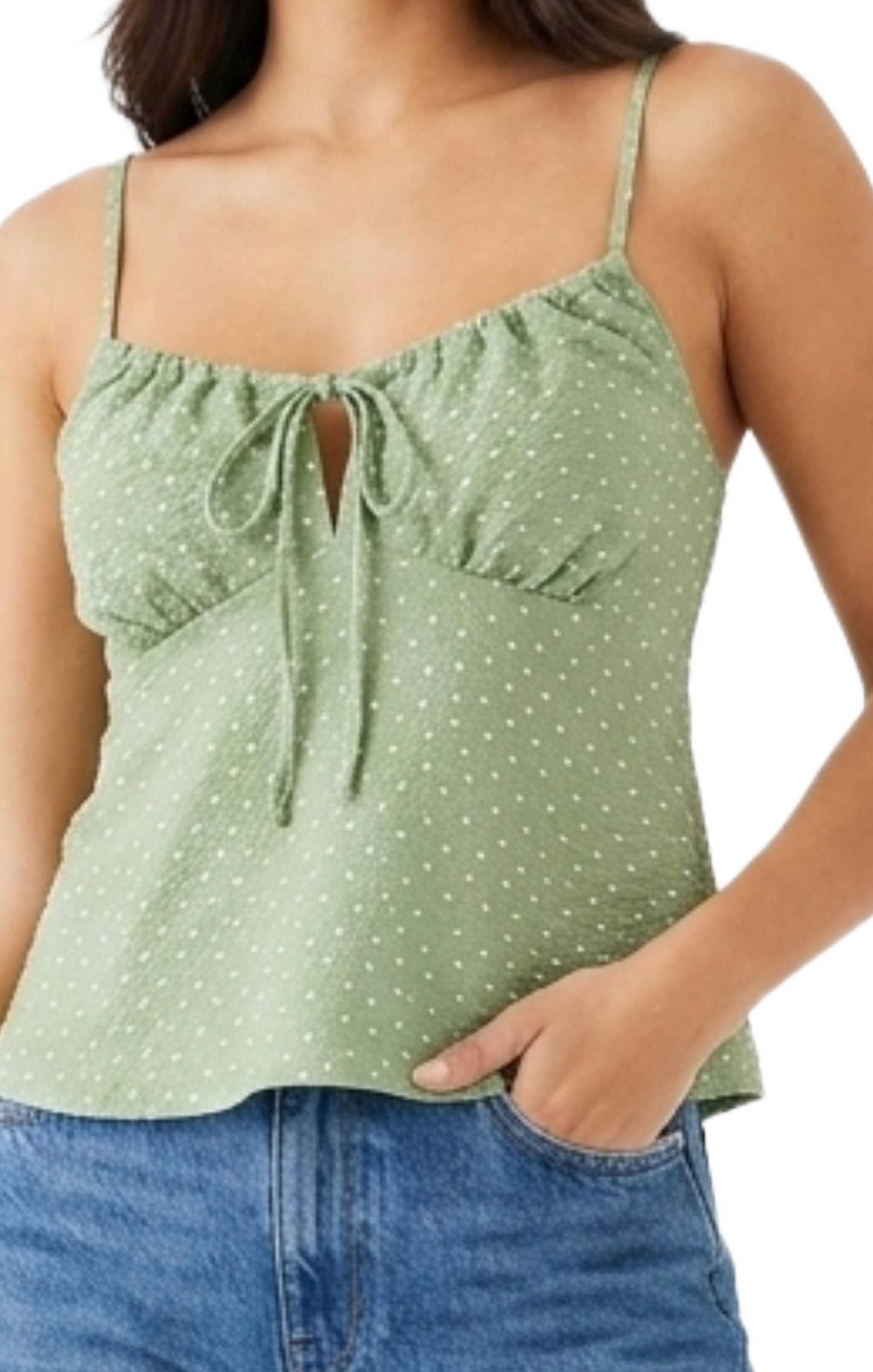 Blusa verde de puntos con amarre en pecho