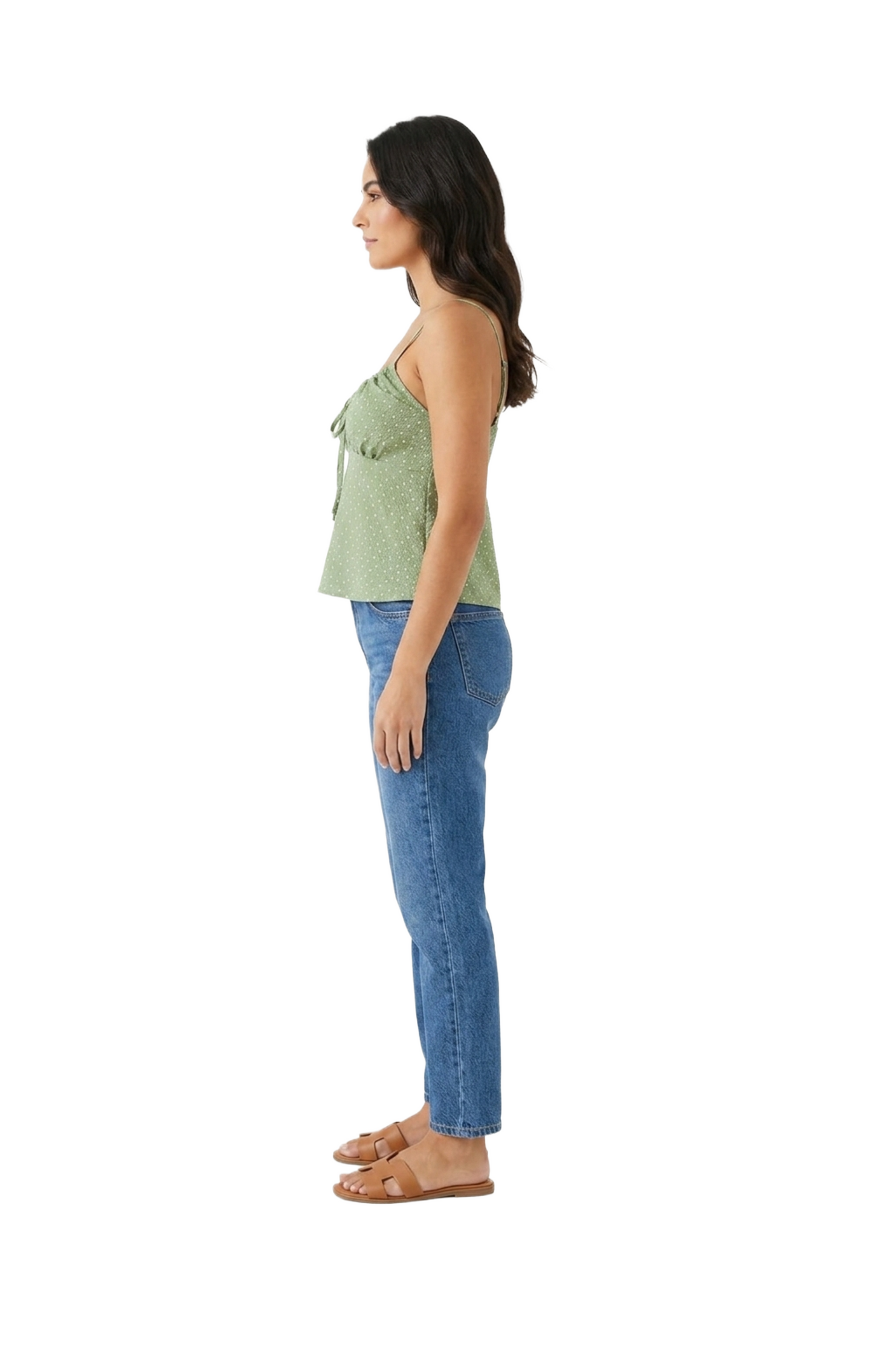 Blusa verde de puntos con amarre en pecho