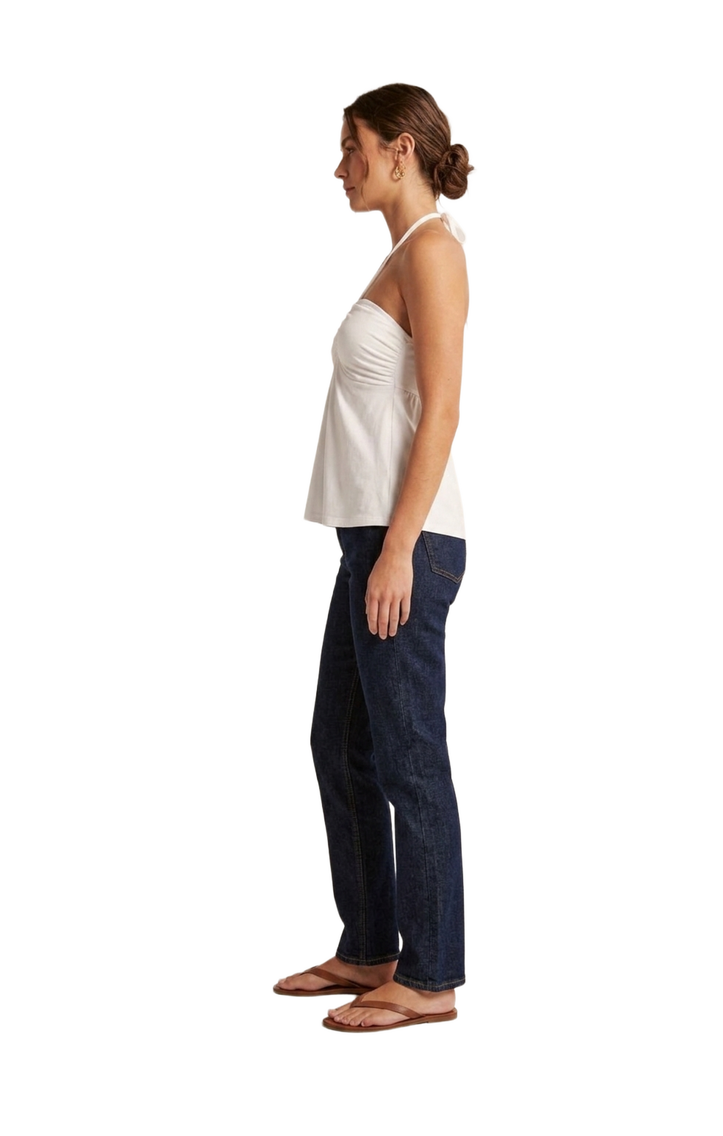 Blusa blanca con tirante en cuello plisado en pecho