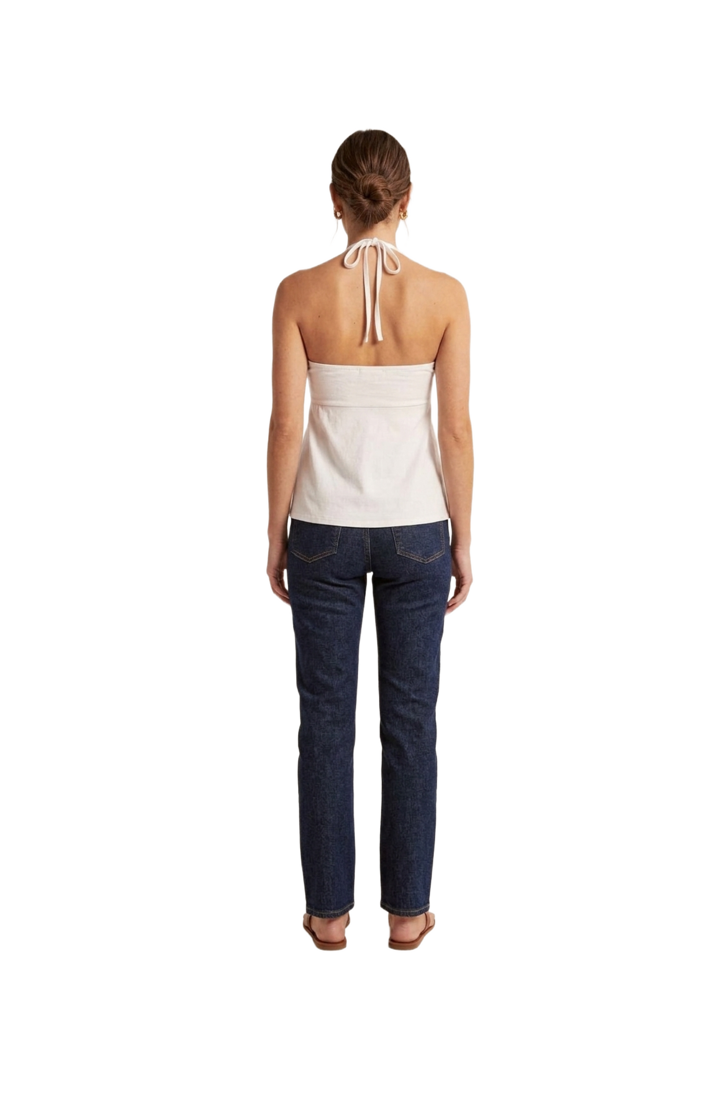 Blusa blanca con tirante en cuello plisado en pecho