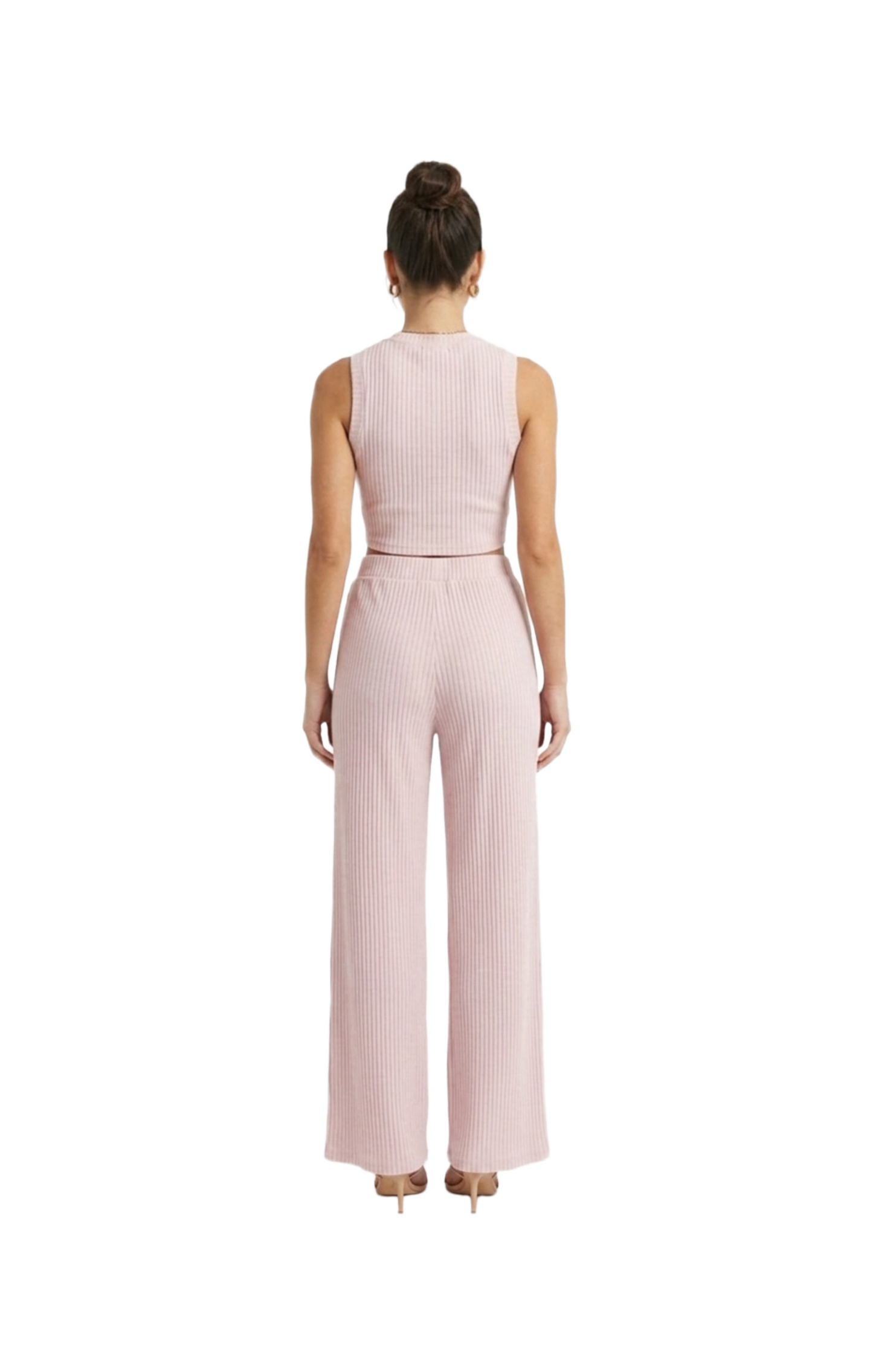 Conjunto rosa acanalado de blusa y pantalón