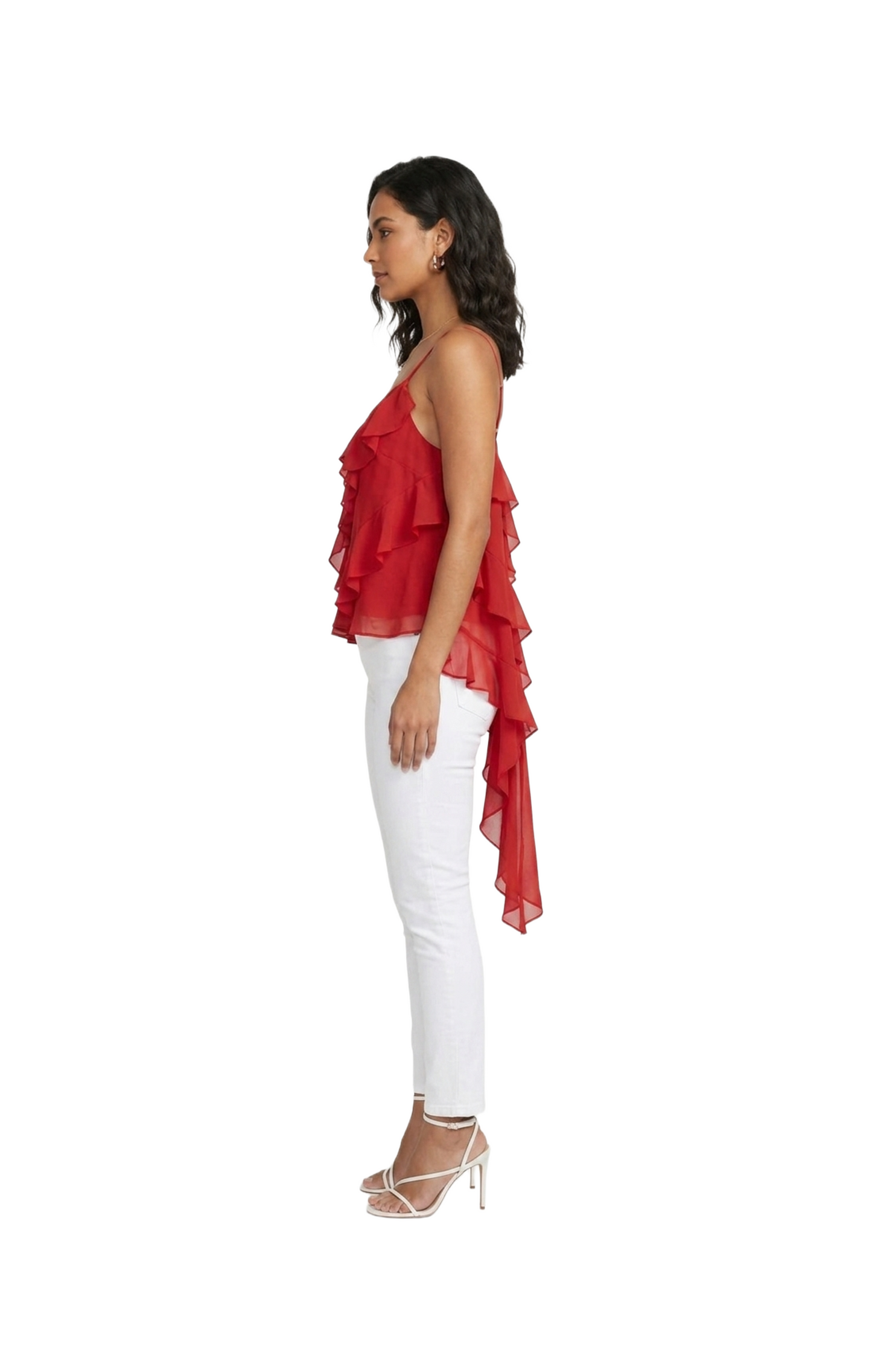 Blusa de tirantes con olanes desigual