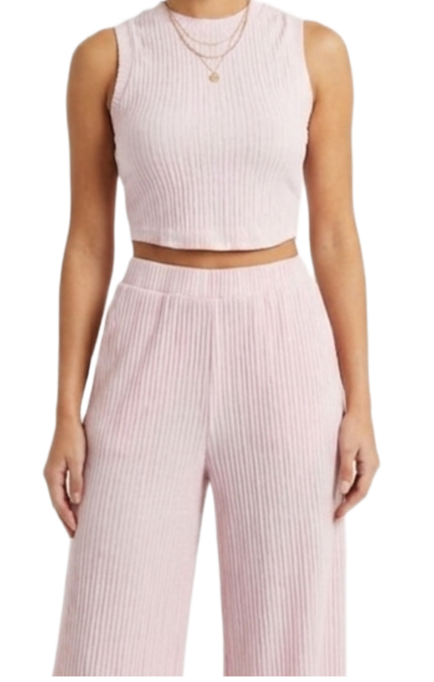 Conjunto rosa acanalado de blusa y pantalón