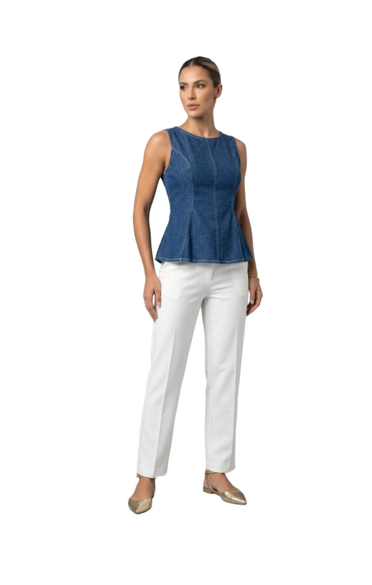 Blusa de mezclilla seccionada de tirantes