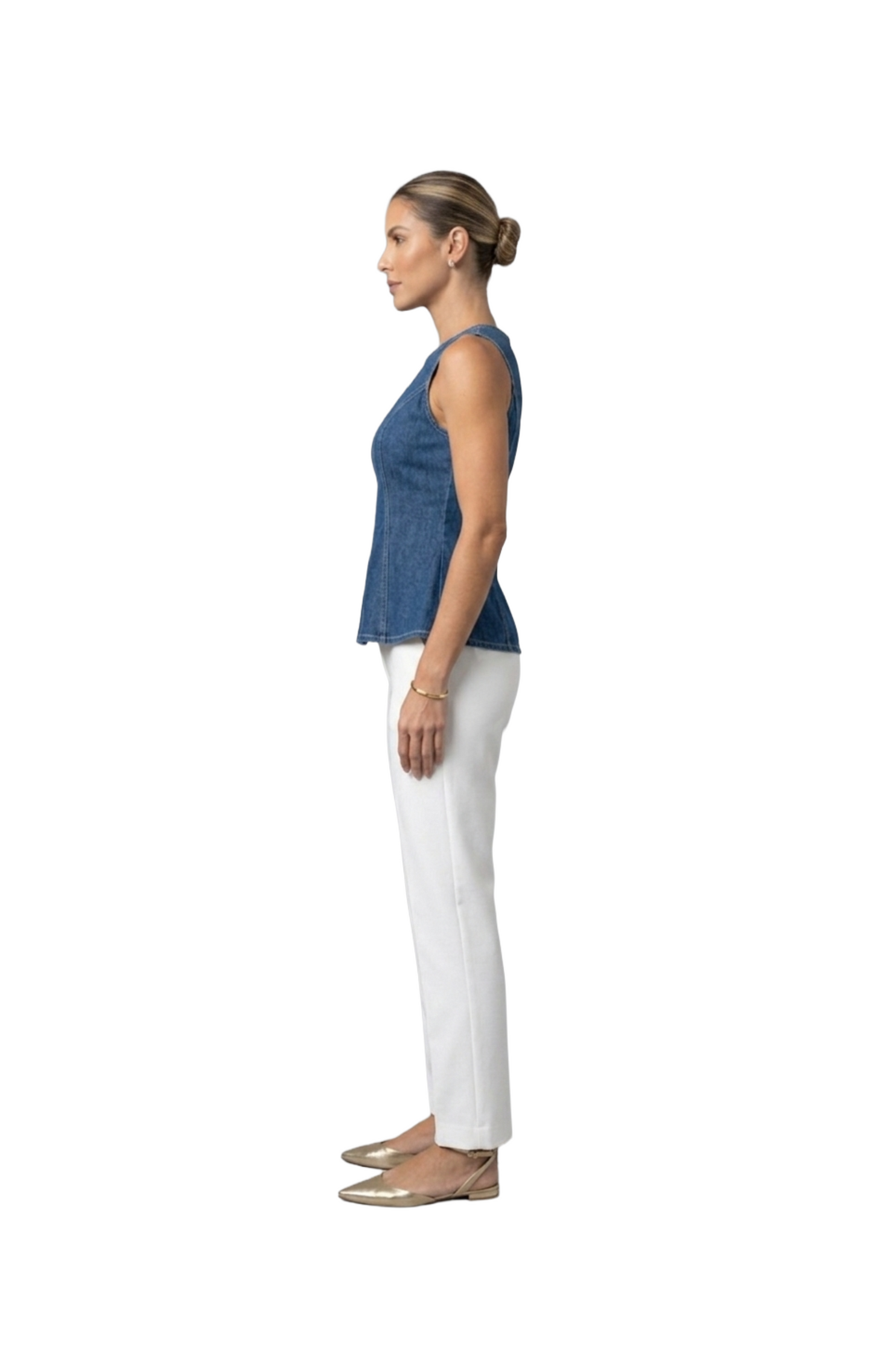 Blusa de mezclilla seccionada de tirantes