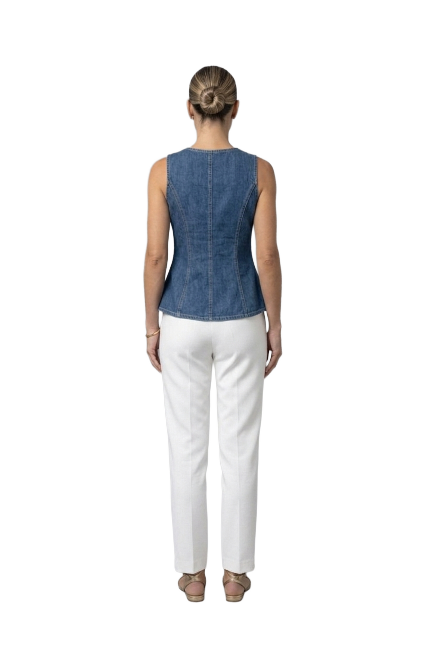 Blusa de mezclilla seccionada de tirantes