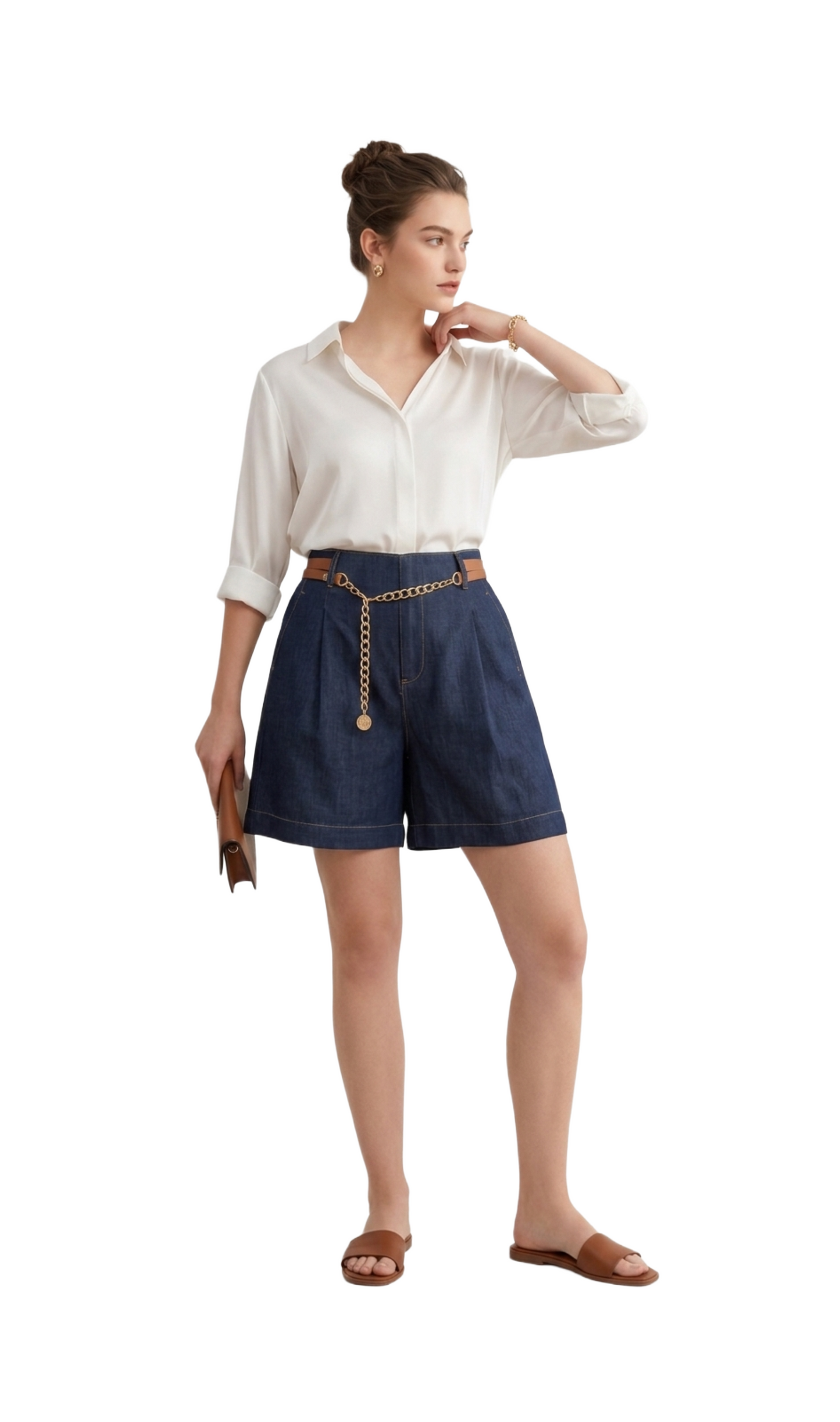 Short de mezclilla con cinturón estilo campirano