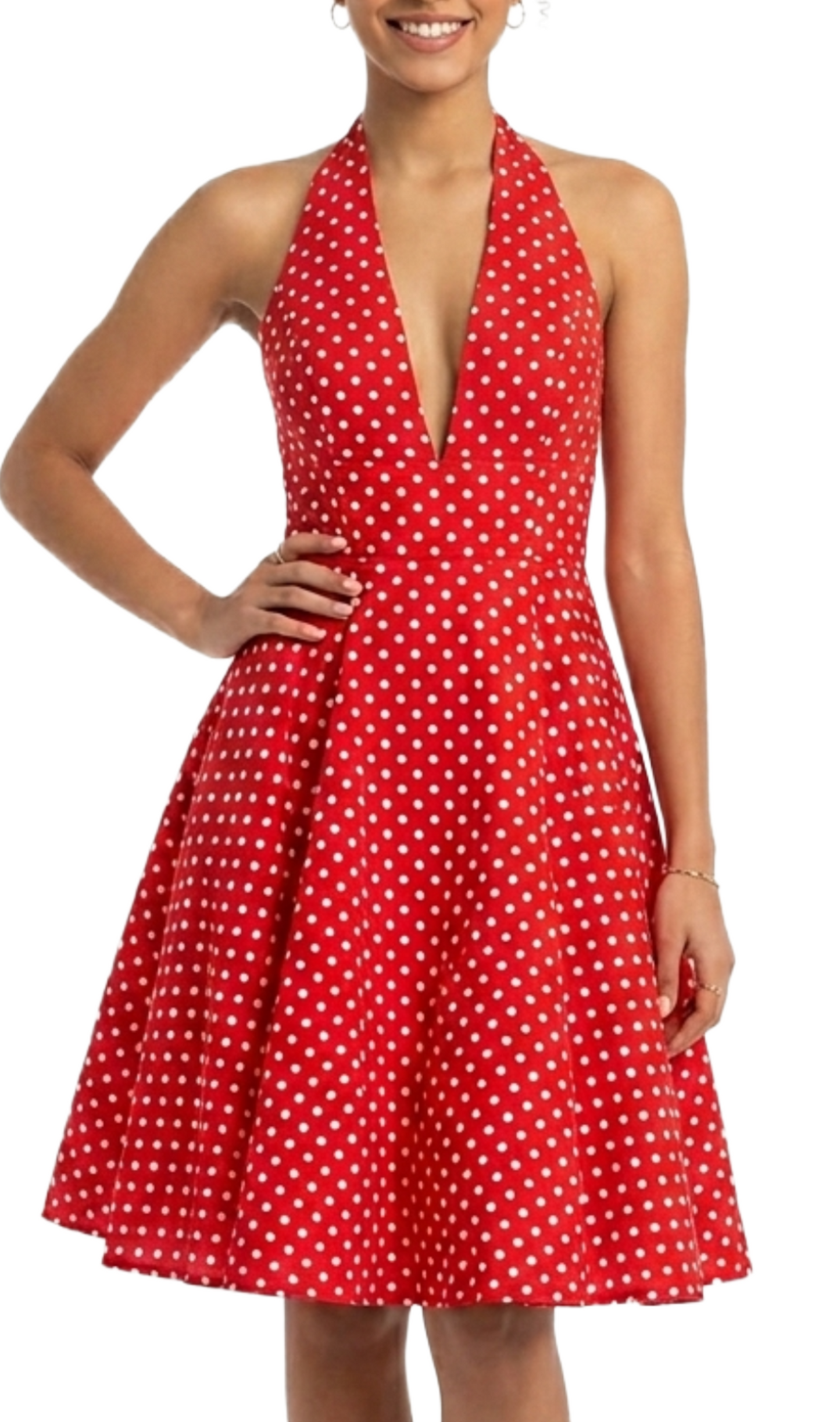 Vestido rojo con puntos blancos tipo halter