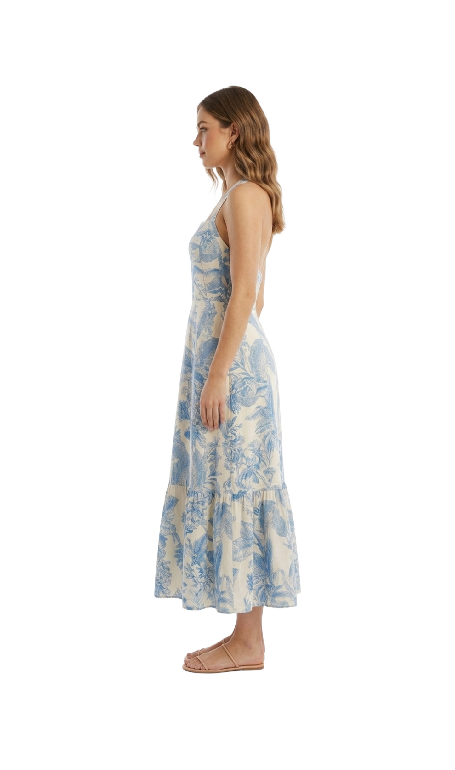 Vestido blanco con estampado tipo beteado azul